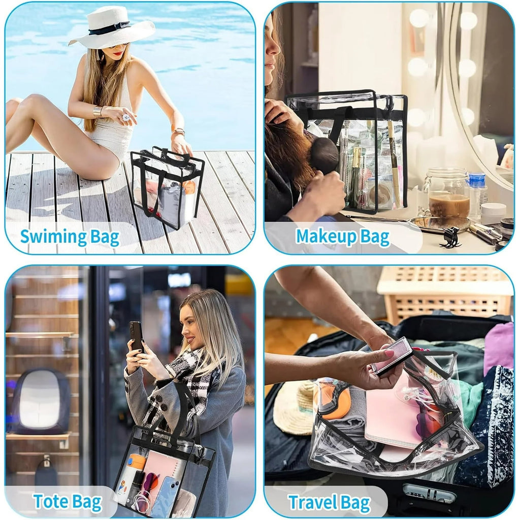 2 Pack Clear Bag for Stadium Events,12x6x12 Large Transparent Tote Bag Stadium Approved,PVC Handbags for Concert,Sporting,See Through Tote Bags