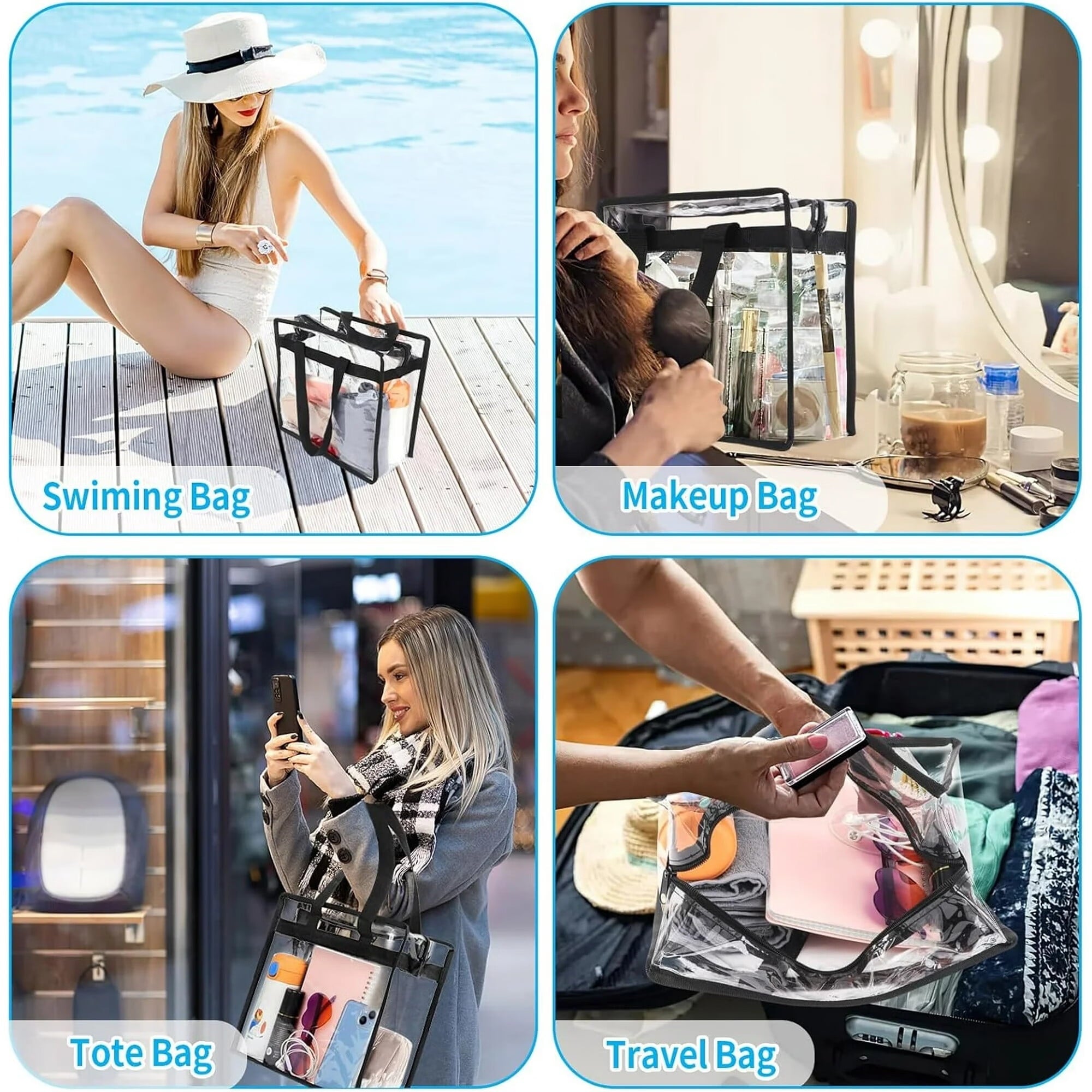 2 Pack Clear Bag for Stadium Events,12x6x12 Large Transparent Tote Bag Stadium Approved,PVC Handbags for Concert,Sporting,See Through Tote Bags