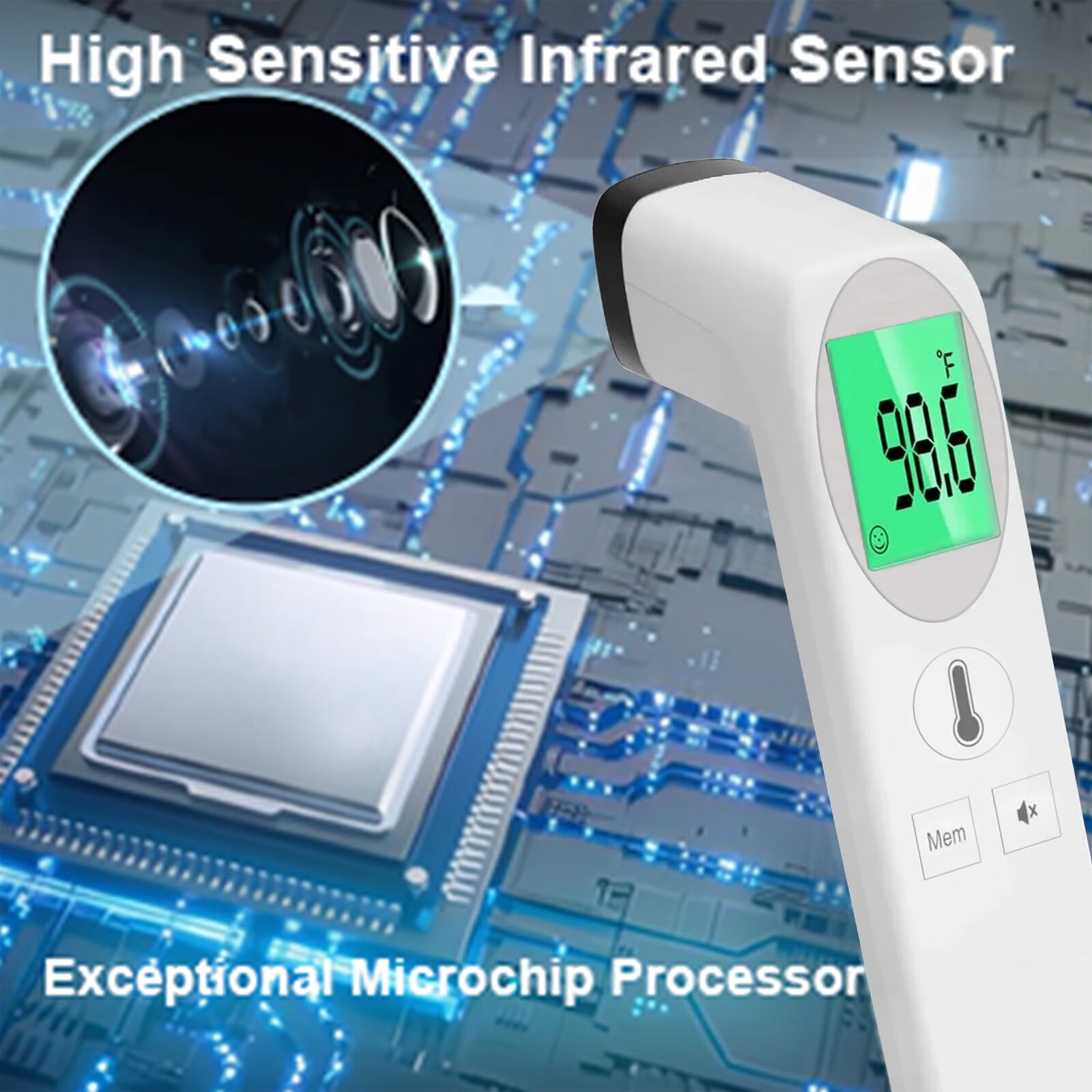 Thermometer for Adults, High Accuracy, No-Touch Digital Thermometer with Fever Alarm and Memory Function, Ideal for Babies, Kids, Home and Office Use