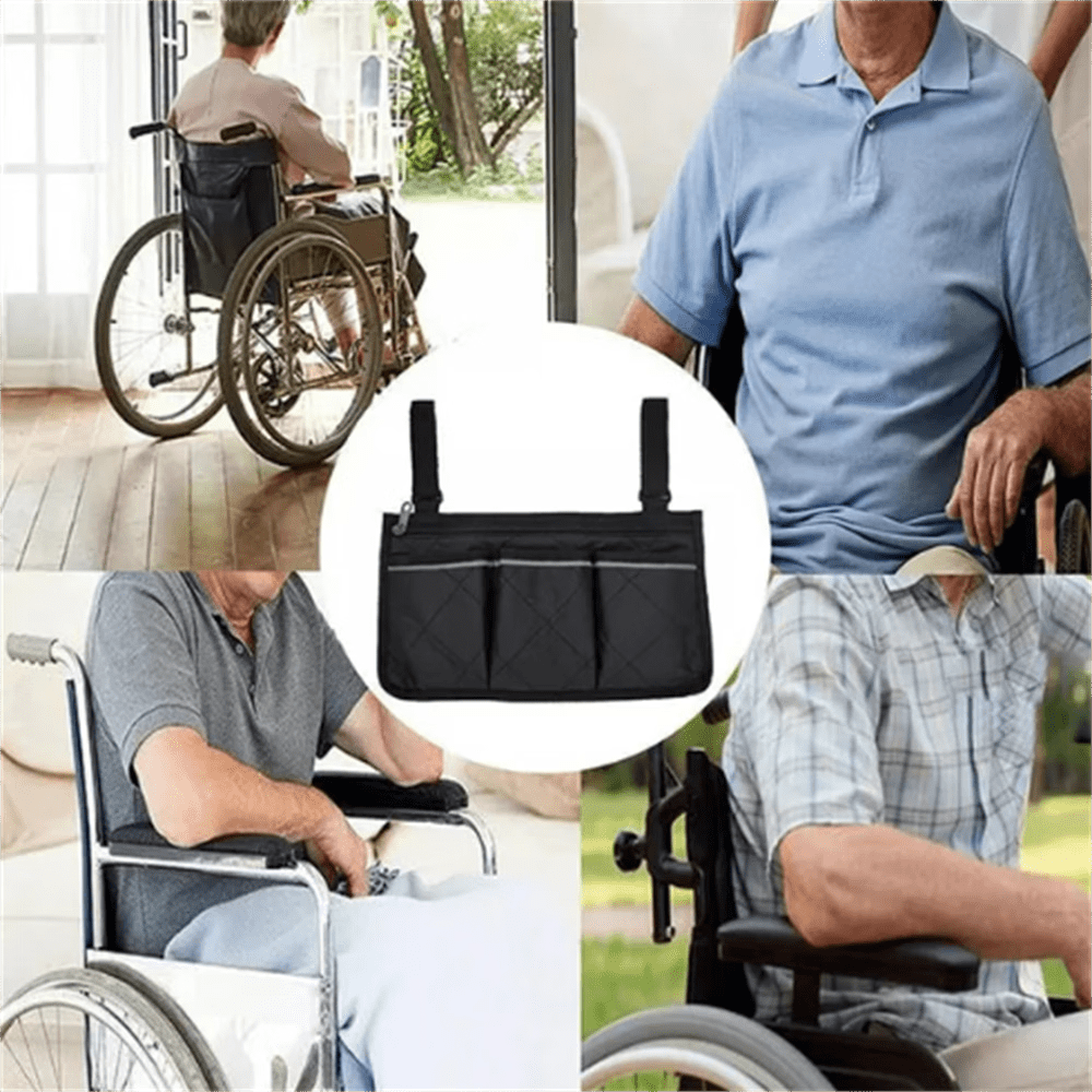 ZOUYUE Wheelchair Side Bag Walker Bag Rollator Universal Organizer Pockets Wheelchair Scooter Side Bag for Sundries Wallet Snacks Storage Parts