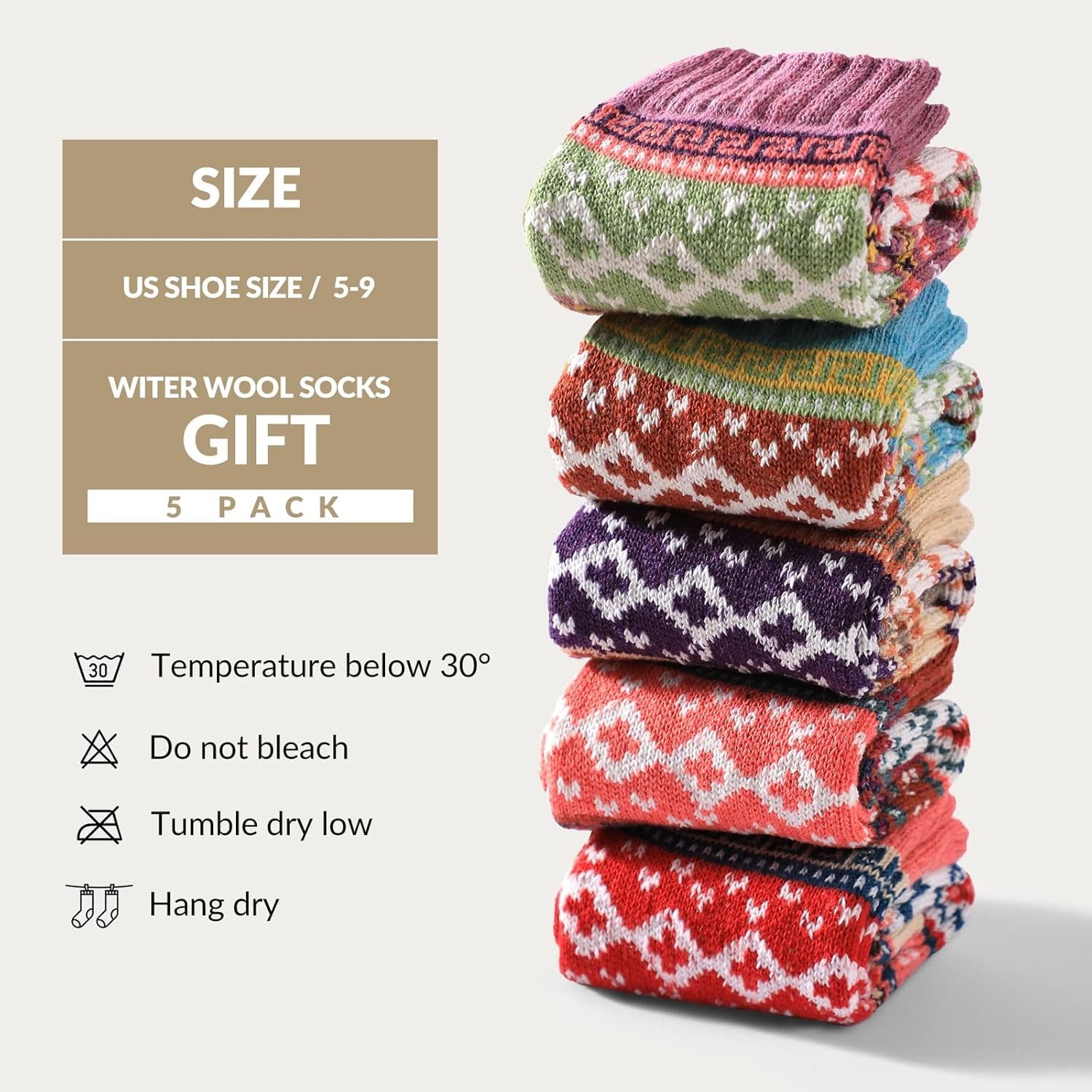 TIFOR Wool Socks - Vintage Winter Warm Wool Socks for Women, Soft Cozy Socks, Thick Knit Boots Socks for Women