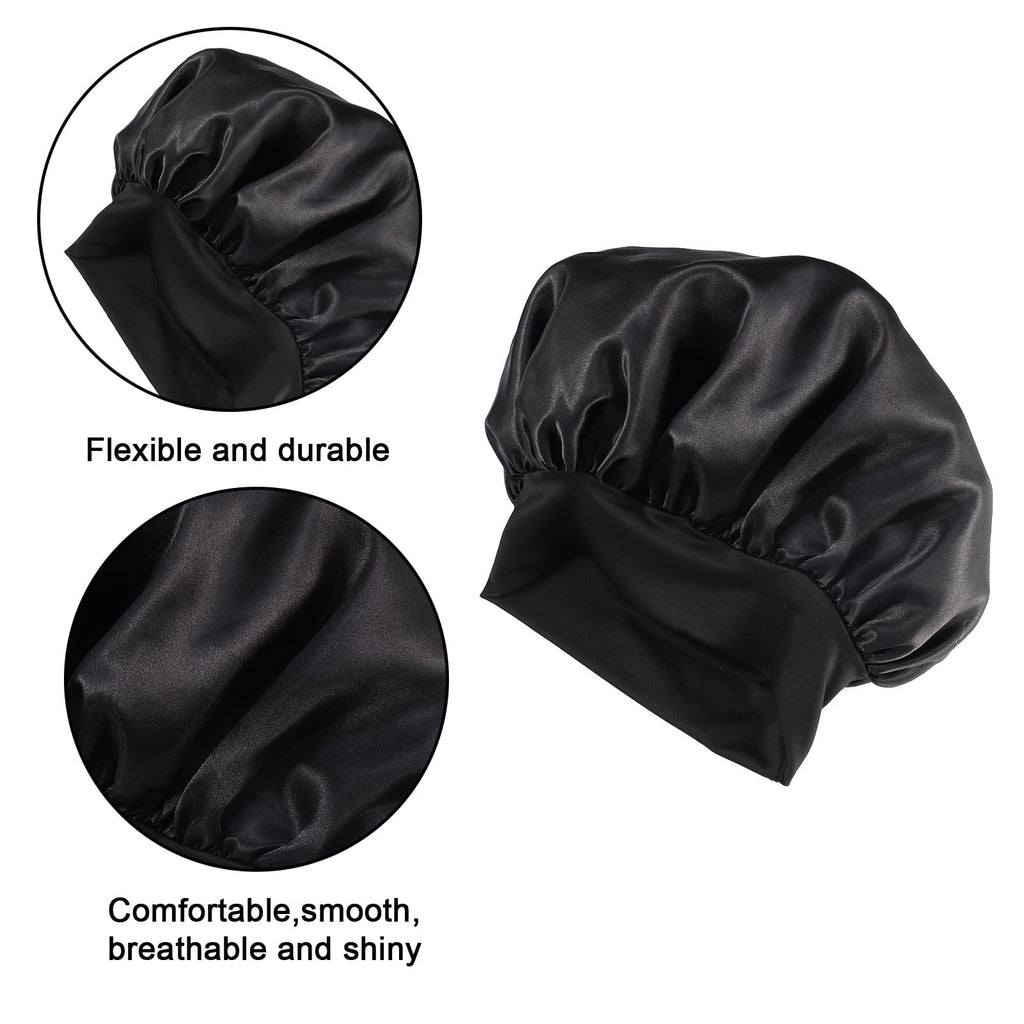 3 Pcs Satin Bonnet Hair Cap,Women Bonnets Adjustable Night Cap,Comfortable Wide Band for Braids Curly Long Hair (Black)
