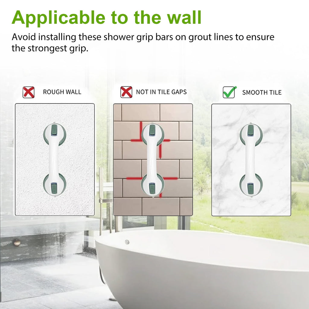 2 Pcs Bathroom Shower Grab Bars, DISEN 12 Shower Handle, Safety Anti-Slip Bath Grip Hand Rail, Strong Hold Suction Bathroom Shower Support Balance Grip Bar for Elderly, Seniors
