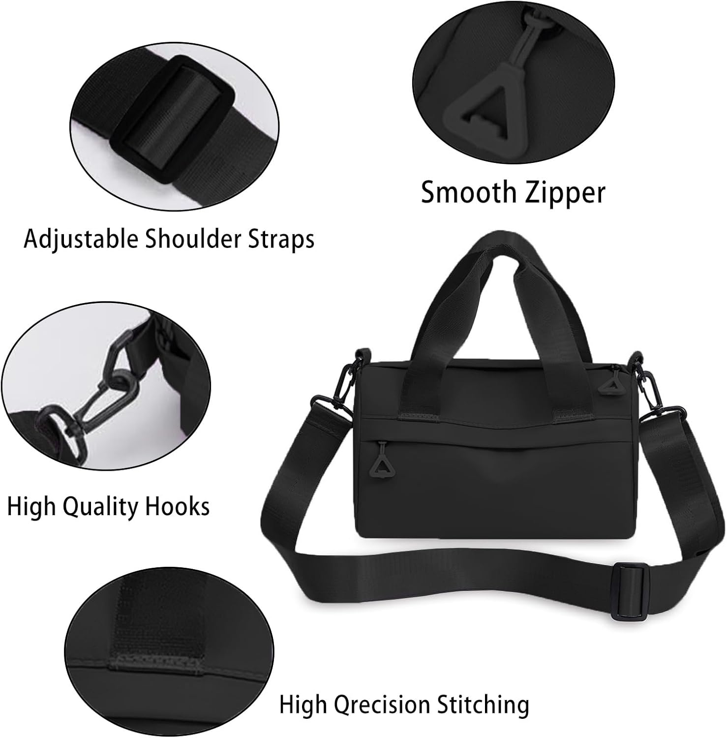 Mini Gym Bag, Small Sling Bag for Women, Adjustable Womens Gym Bag, Tote Bag for Women, Small Duffle Bag for Women (Black)