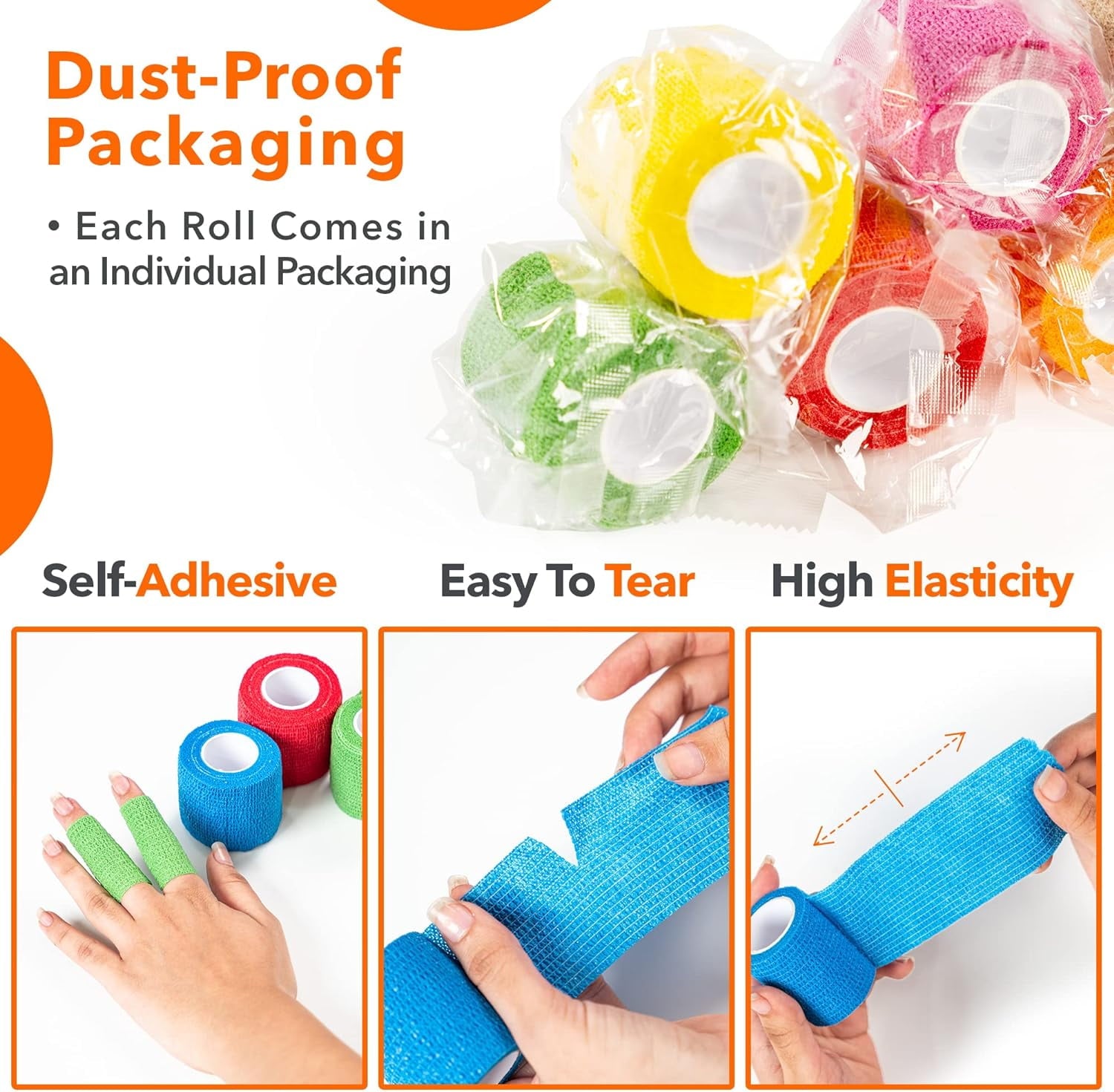 12Pack 2 x 5 Yards Self Adhesive Bandage Wrap,Elastic Self Breathable Self Adherent Wrap for Pets,Athletic Cohesive Bandage for First Aid