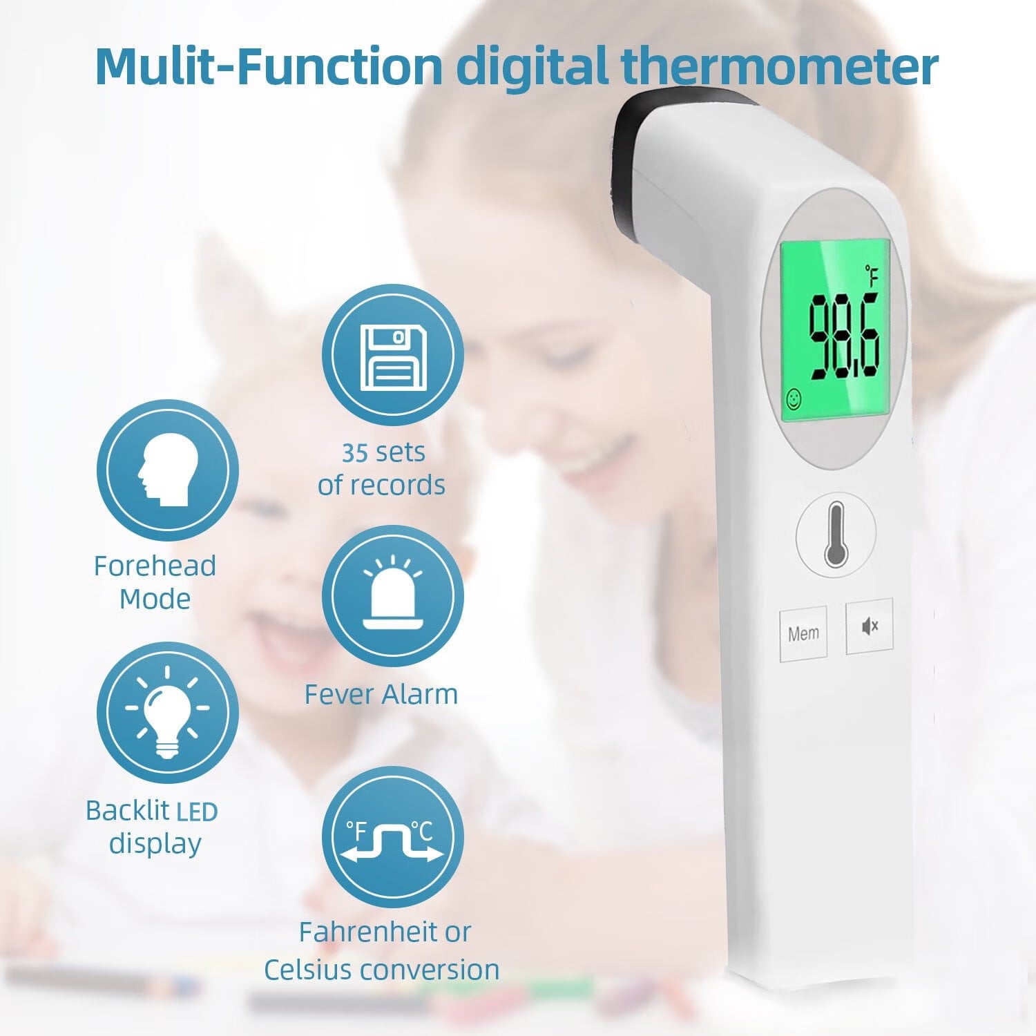 Digital Infrared Forehead and Ear Thermometer for Fever, The Non-Contact Infrared Thermometer for Kid and Adult