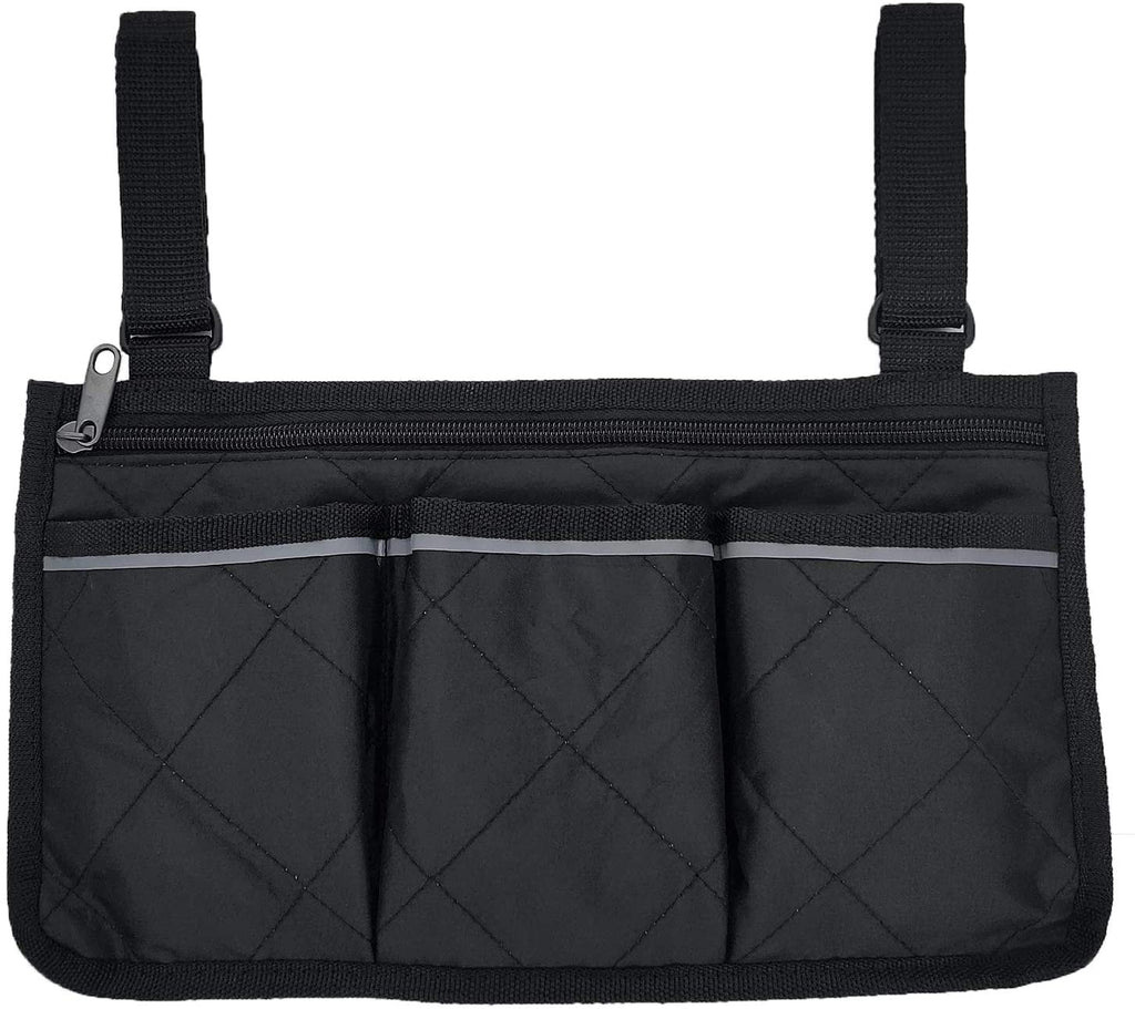 Wheelchair Side Bag, Waterproof Armrest Pouch Bag with Bright Line Black Storage Organizers for Walkers, Rollators, Scooters