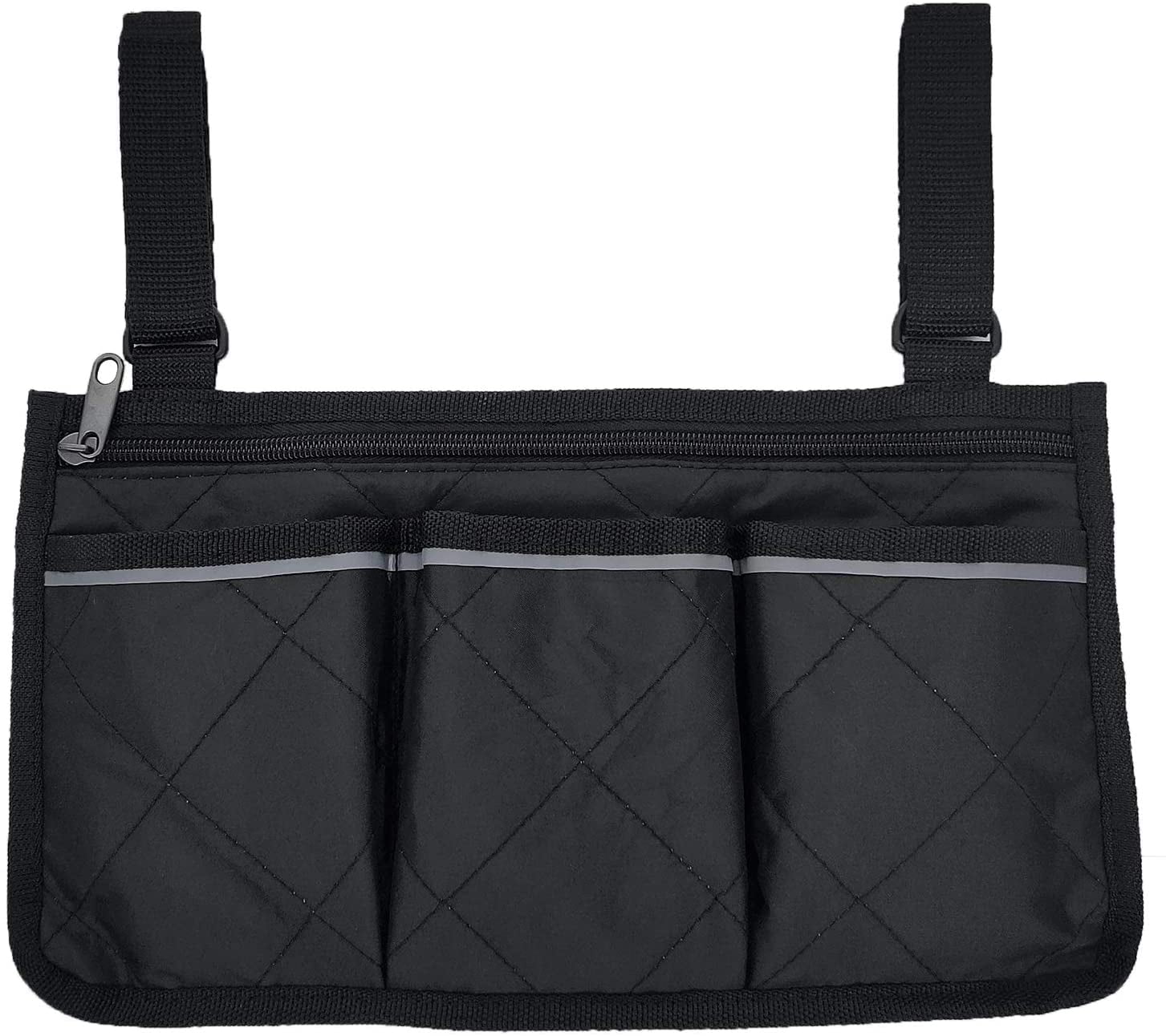 Wheelchair Side Bag, Waterproof Armrest Pouch Bag with Bright Line Black Storage Organizers for Walkers, Rollators, Scooters