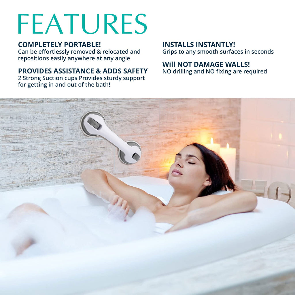 Shower Handle (2 Pack),12 Inch Grab Bars with Strong Suction Cup for Bathtubs and Showers,Shower Safety Hand Rail,No Drill Balance Bar for Bathroom,Suitable for Seniors,Elderly,Handicap
