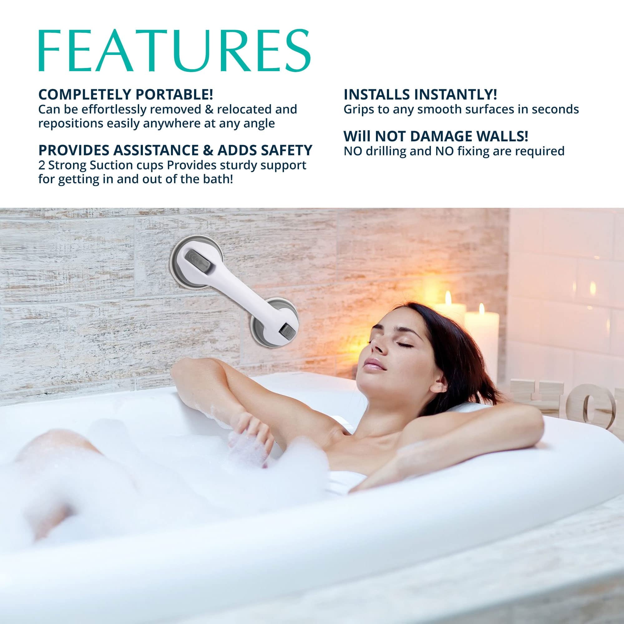 Shower Handle (2 Pack),12 Inch Grab Bars with Strong Suction Cup for Bathtubs and Showers,Shower Safety Hand Rail,No Drill Balance Bar for Bathroom,Suitable for Seniors,Elderly,Handicap