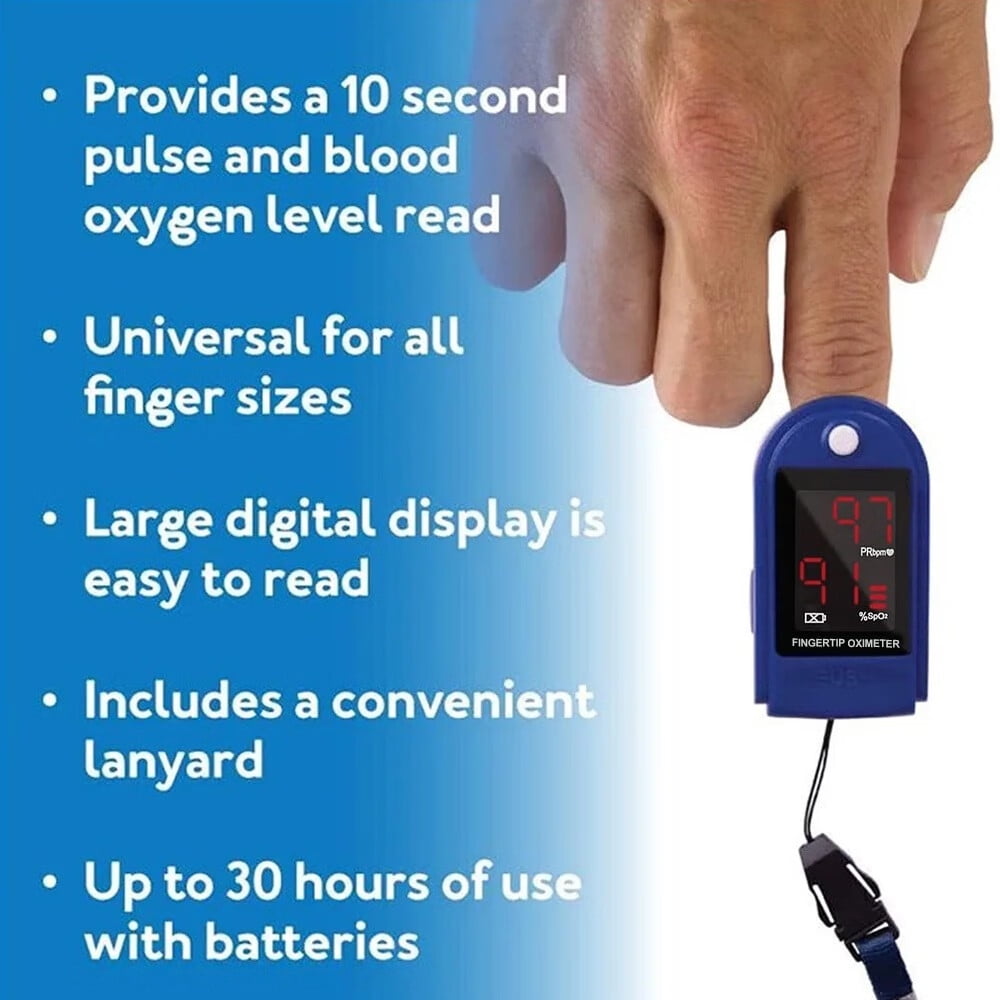 Finger Pulse Oximeter,Larger Display Blood Oxygen Saturation Monitor with Heart Rate Tracker,Pulse Oximeter Fingertip with Lanyard,Navy Blue