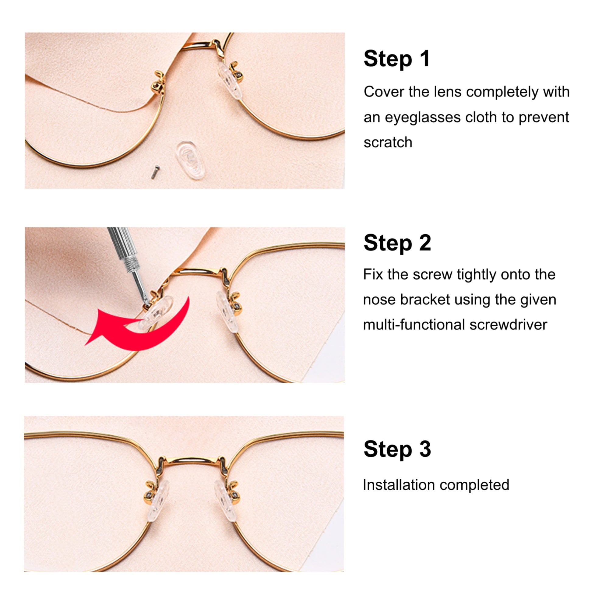 DISEN Eyeglass Repair Kit, Precision Glasses Screws and Nuts, Nose Pads Set with Tweezer, for Spectacles, Watch, Clock