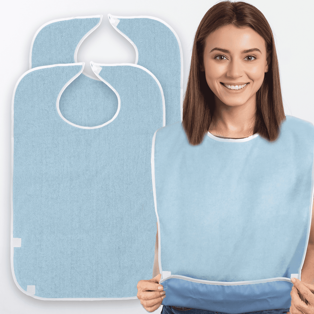 3 Pack Terry Cloth Bibs for Adults,Senior Citizens,Special Needs,and Hospice or Personal Care,Built-In Crumb Catcher and Clothing Protector,Washable and Reusable