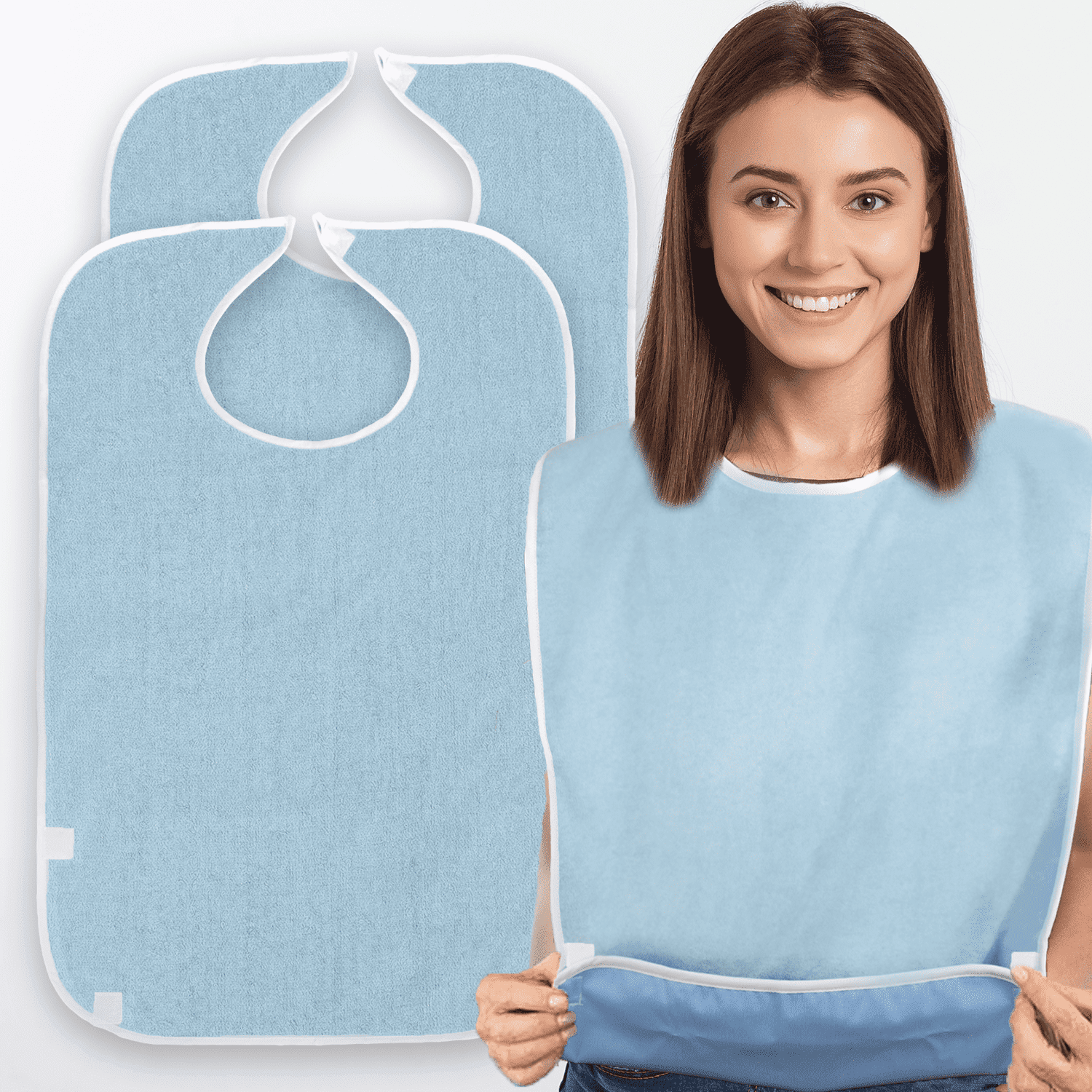 3 Pack Terry Cloth Bibs for Adults,Senior Citizens,Special Needs,and Hospice or Personal Care,Built-In Crumb Catcher and Clothing Protector,Washable and Reusable