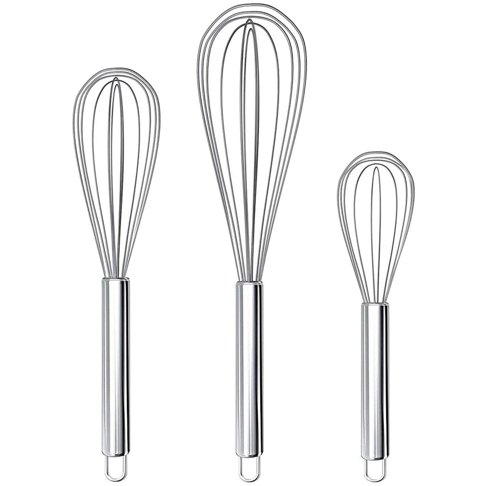 3 Pack Whisk Egg Stainless Steel Set 8\"10\"12\" for Cooking Kitchen Strong Handles Balloon Wire Egg Beater for Stirring, Blending And Beating(Oval)