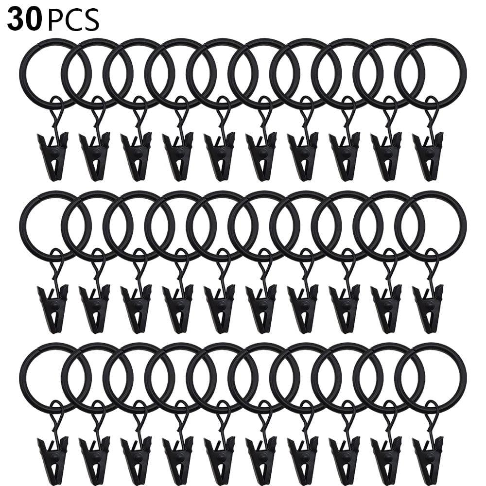 30 PCS Curtain Rings with Clips, Strong Drapery Clips Hooks on Tension Rod Bracket, Interior Diameter Metal Eyelets Decorative Drapes Window Hangers