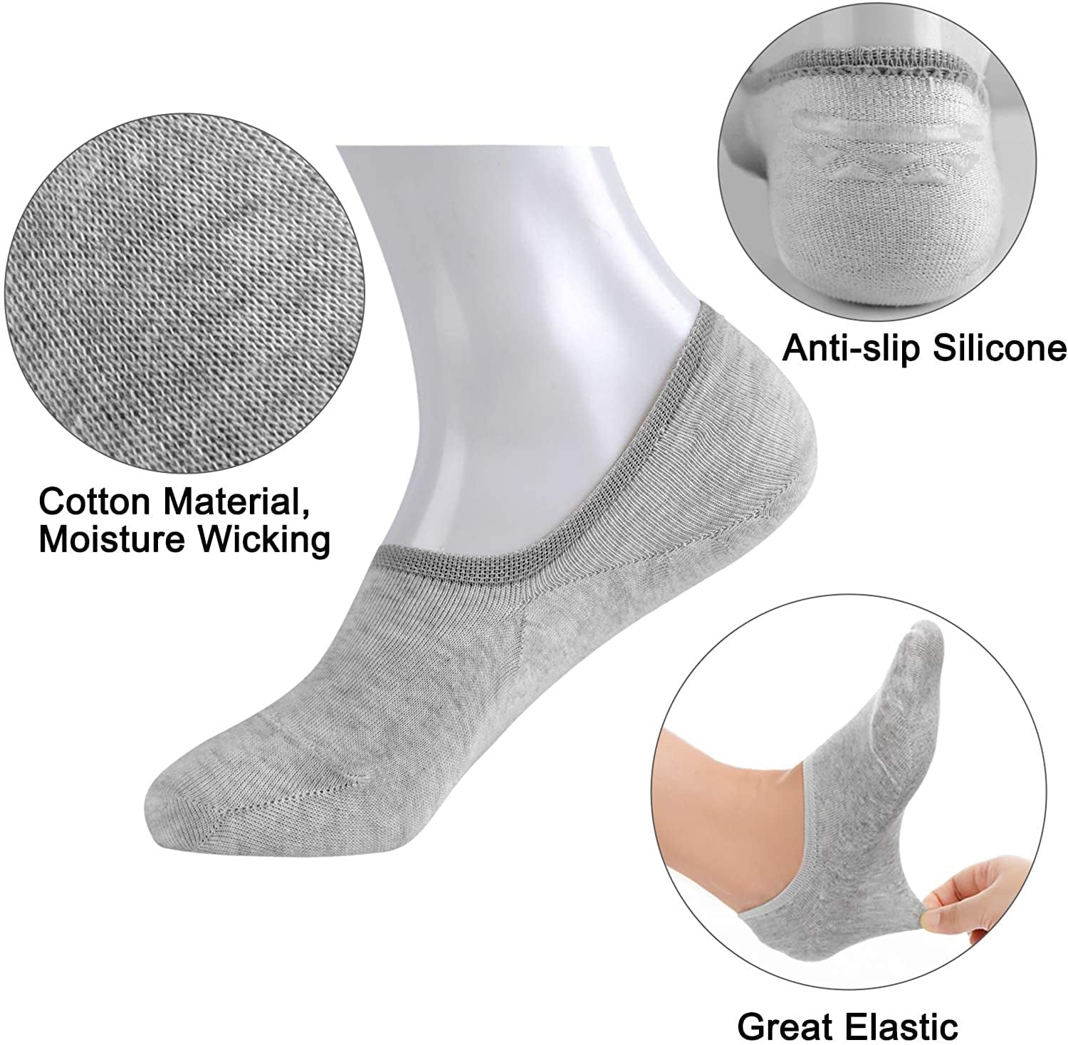 6 Pair Non Slip No Show Socks,Cotton Liner Crew Shocks for Women & Girls