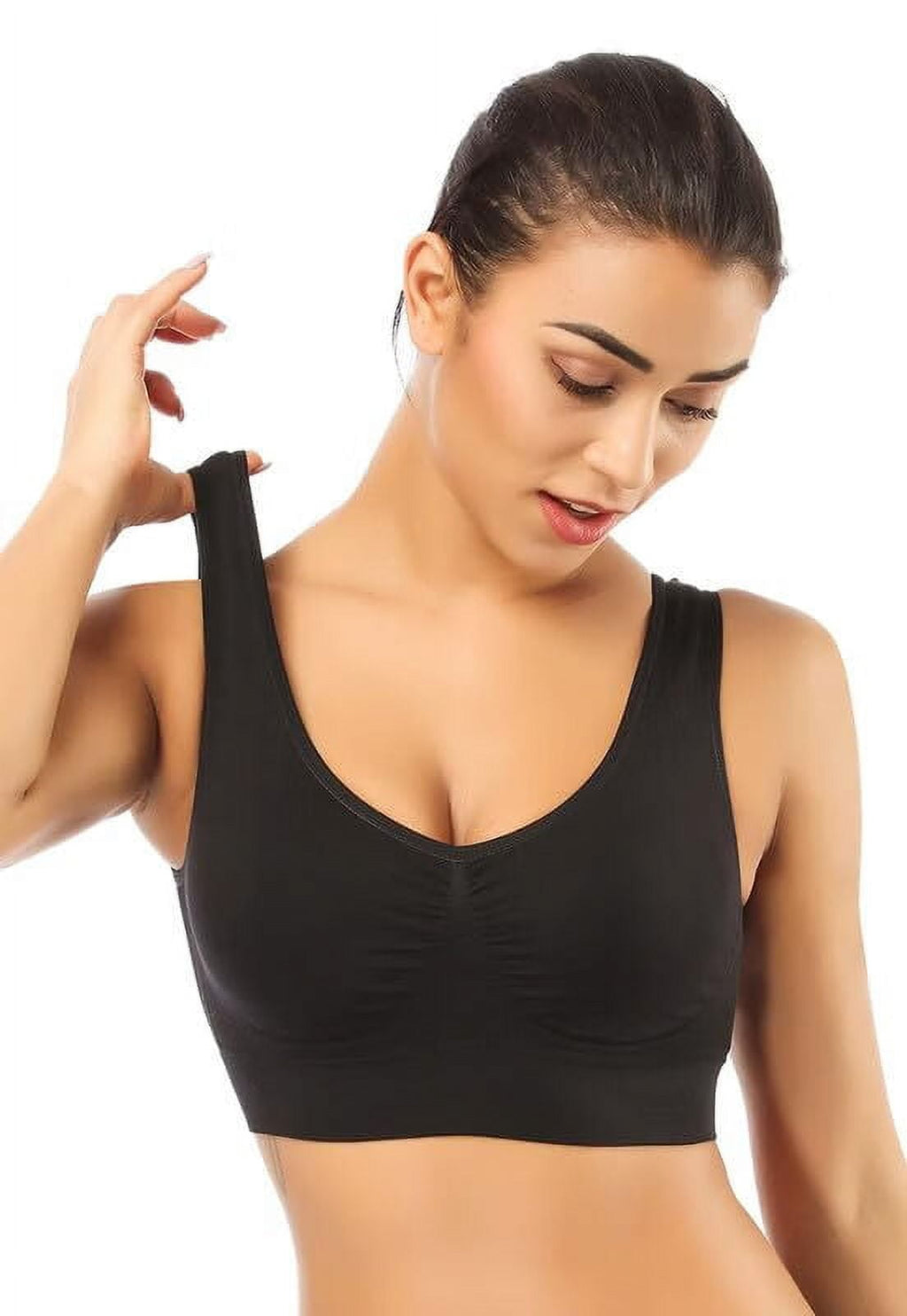 Women's Comfort Medium Support Pullover Wireless T-Shirt Bra,Seamless Wire-Fre Shirred Front Sport Bra With Removable Pads,2-Pack