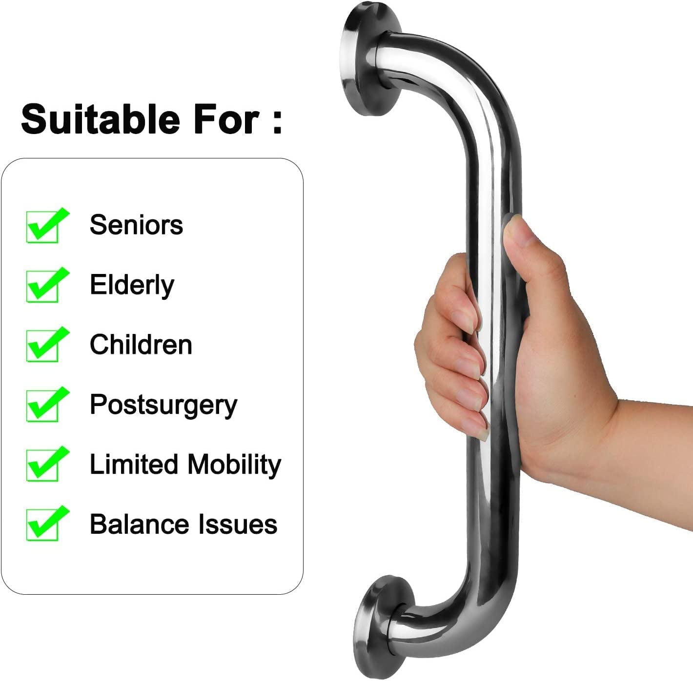 2 Pcs Grab Bars for Bathroom, Stainless Steel Shower Grab Bar, 12 inch