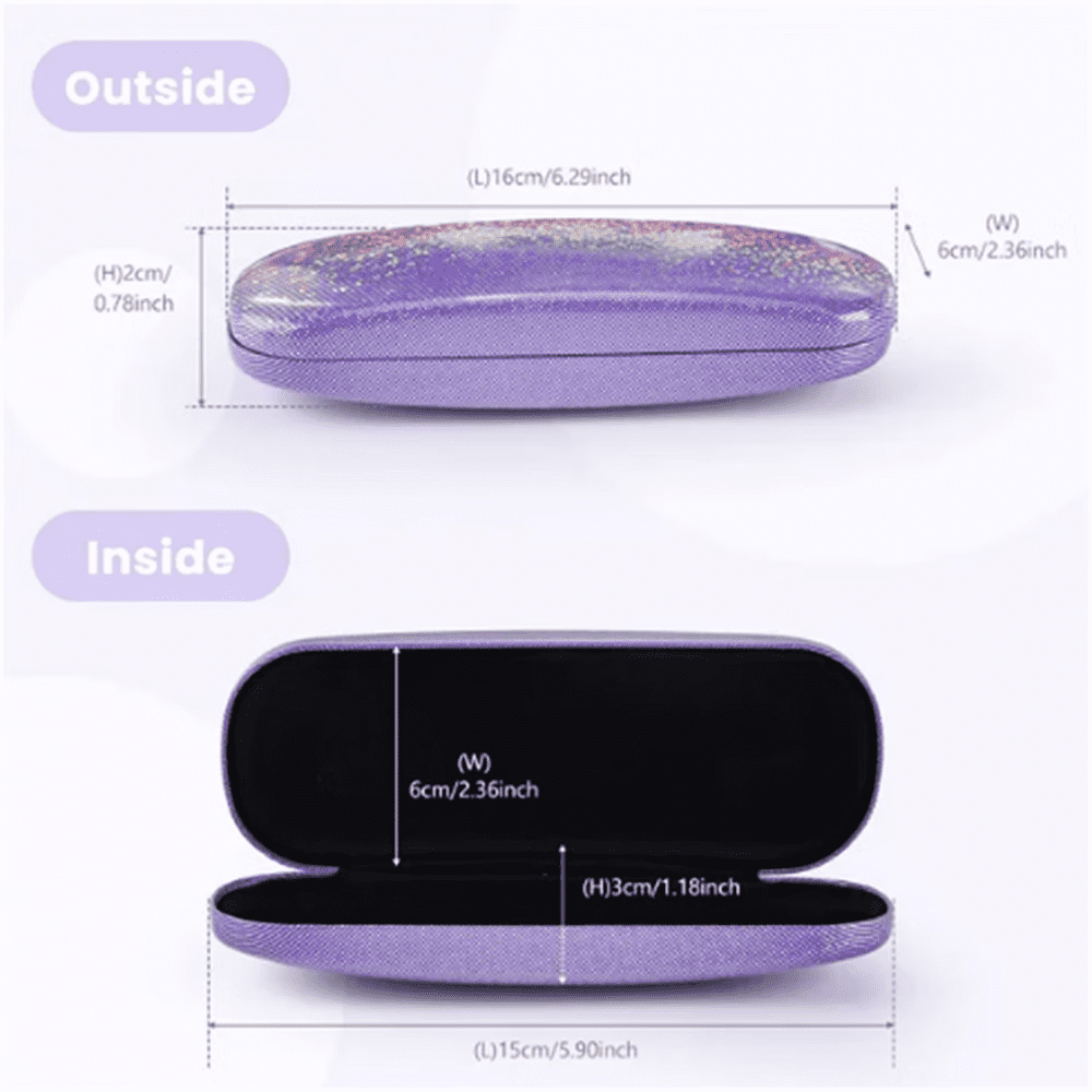 ZOUYUE 2pcs Eye Glasses Case Girl Sparkle Smooth Glitter Hard Shell Eyeglass for Women Men Girl
