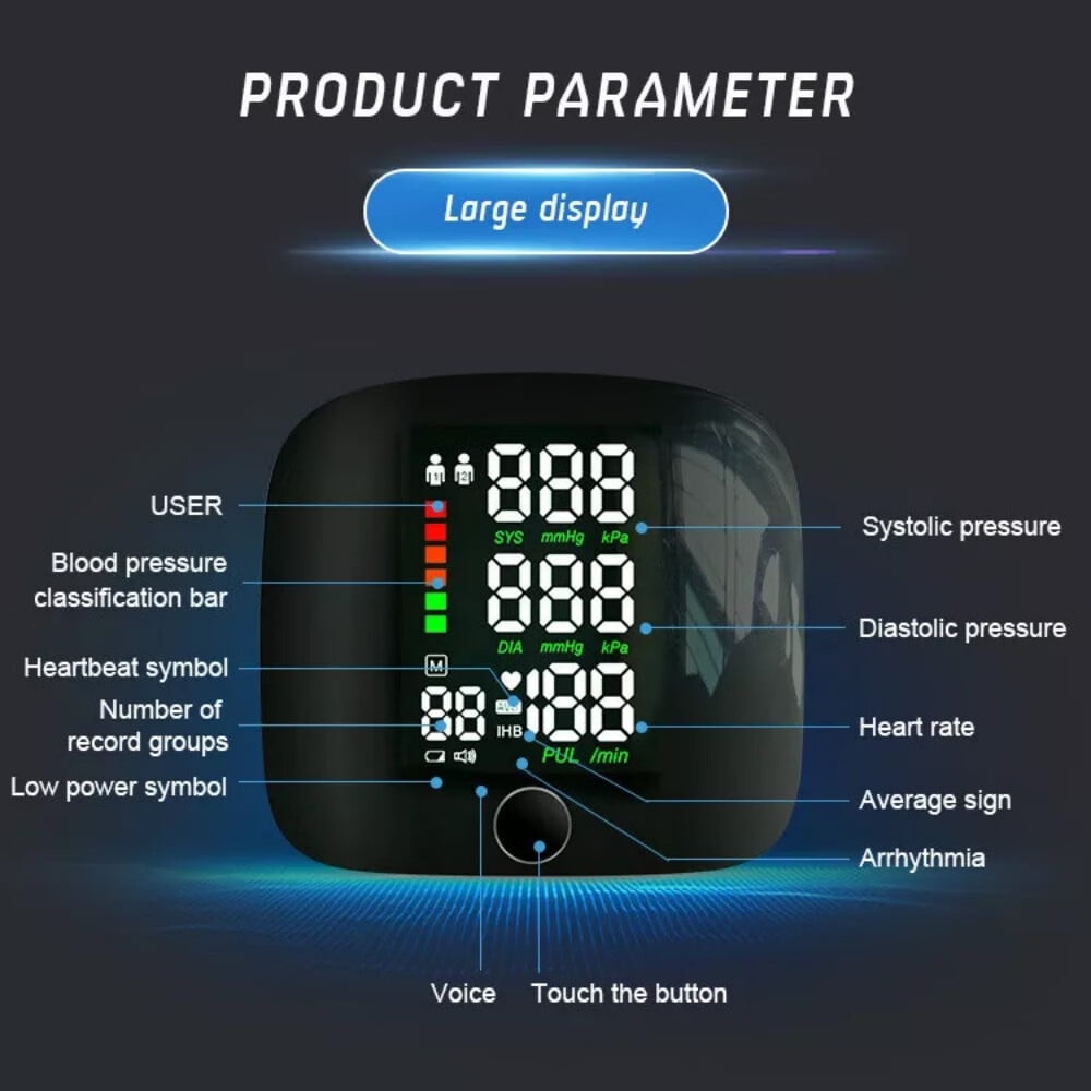 Blood Pressure Monitor,Automatic Large LCD Display Adjustable Wrist Cuff,Electronic Rechargeable BP Monitors