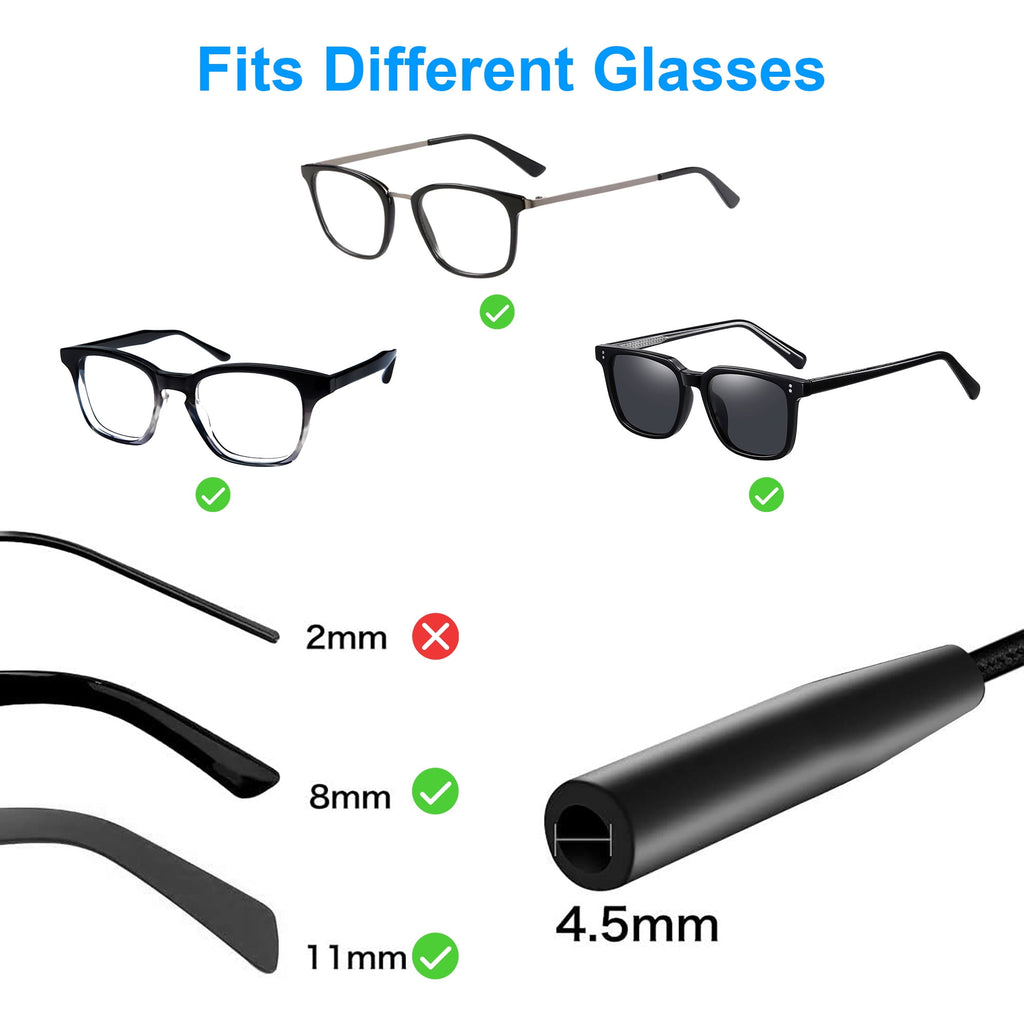 TIFOR 2pcs Adjustable Glasses Straps, Eyeglass String Holders, Silicone Eyewear Retainers, Black