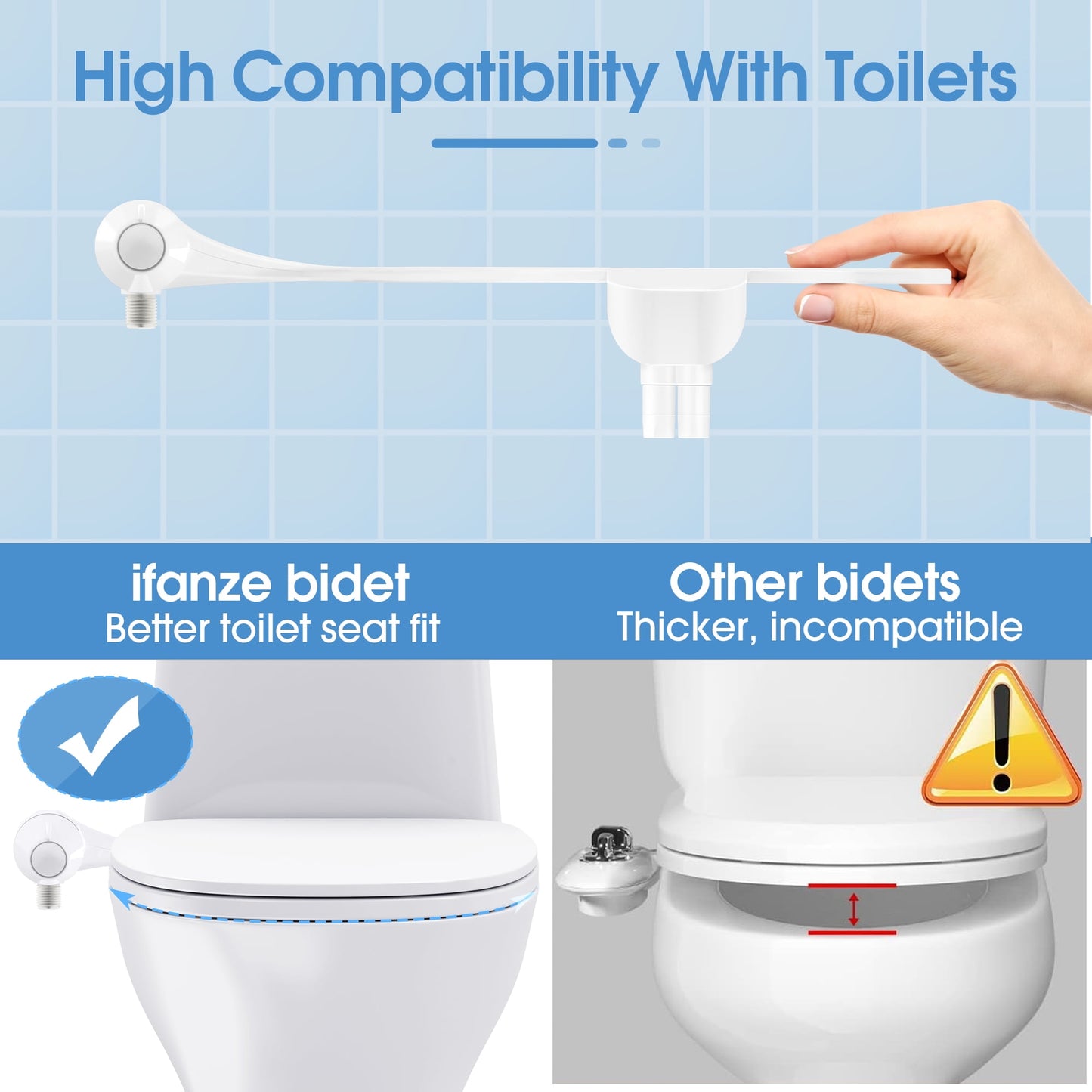 Ultra-Slim Bidet Attachment for Toilet, Dual Nozzle with Self Cleaning, Non-Electric White, 1 Pack