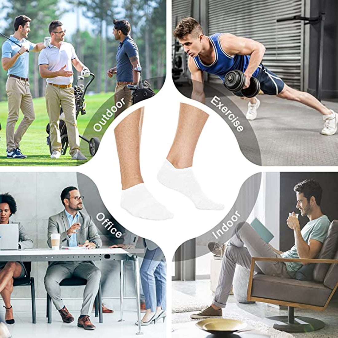 6 Pairs No Show Socks for Men,Mens Low Cut Invisible Ankle Socks,Non Slip Cotton Casual Sneaker Trainer Socks with Arch Support(7-14)