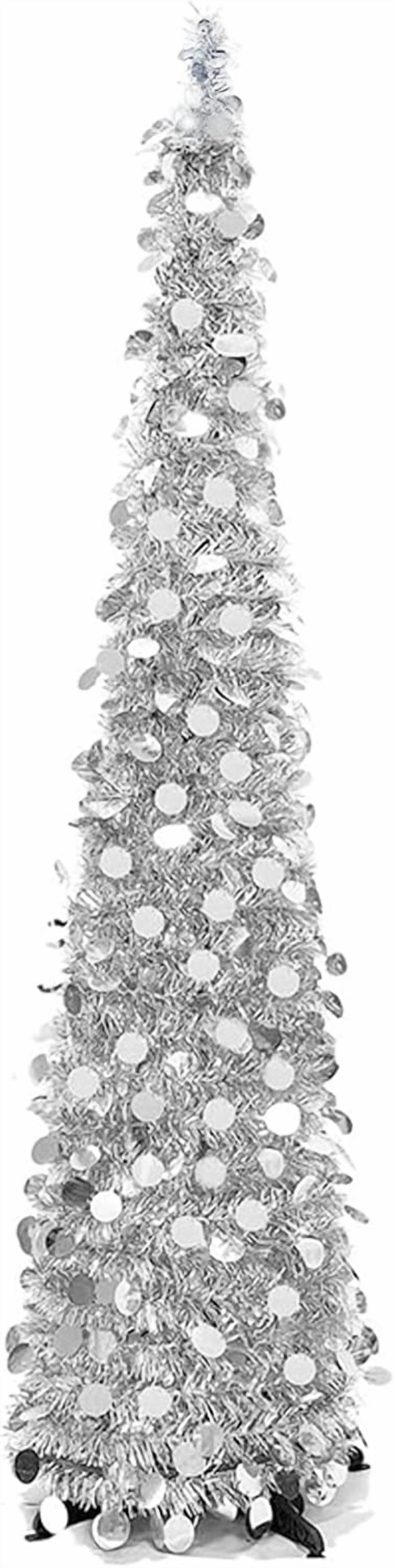 simeccom Christmas Tree Artificial Xmas Tree, 5 Ft Pop Up Tinsel Trees Collapsible Reusable Slim Tree Easy-Assembly for Home Christmas Decoration  Sliver