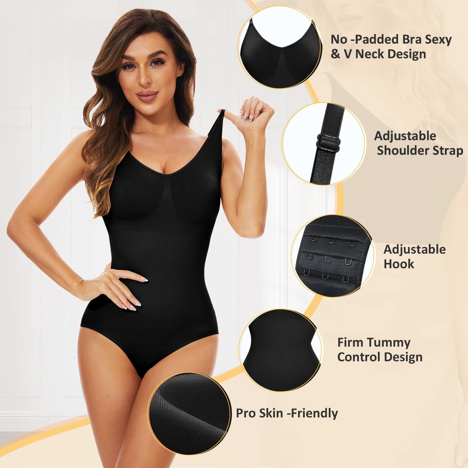 Women's Shaping Bodysuits Tummy Control Body Shaper Extra Firm Shapewear With Adjustable Shoulder Straps Soft Bodycon Slimming Waist Trainer Sculpting Camisole Leotards