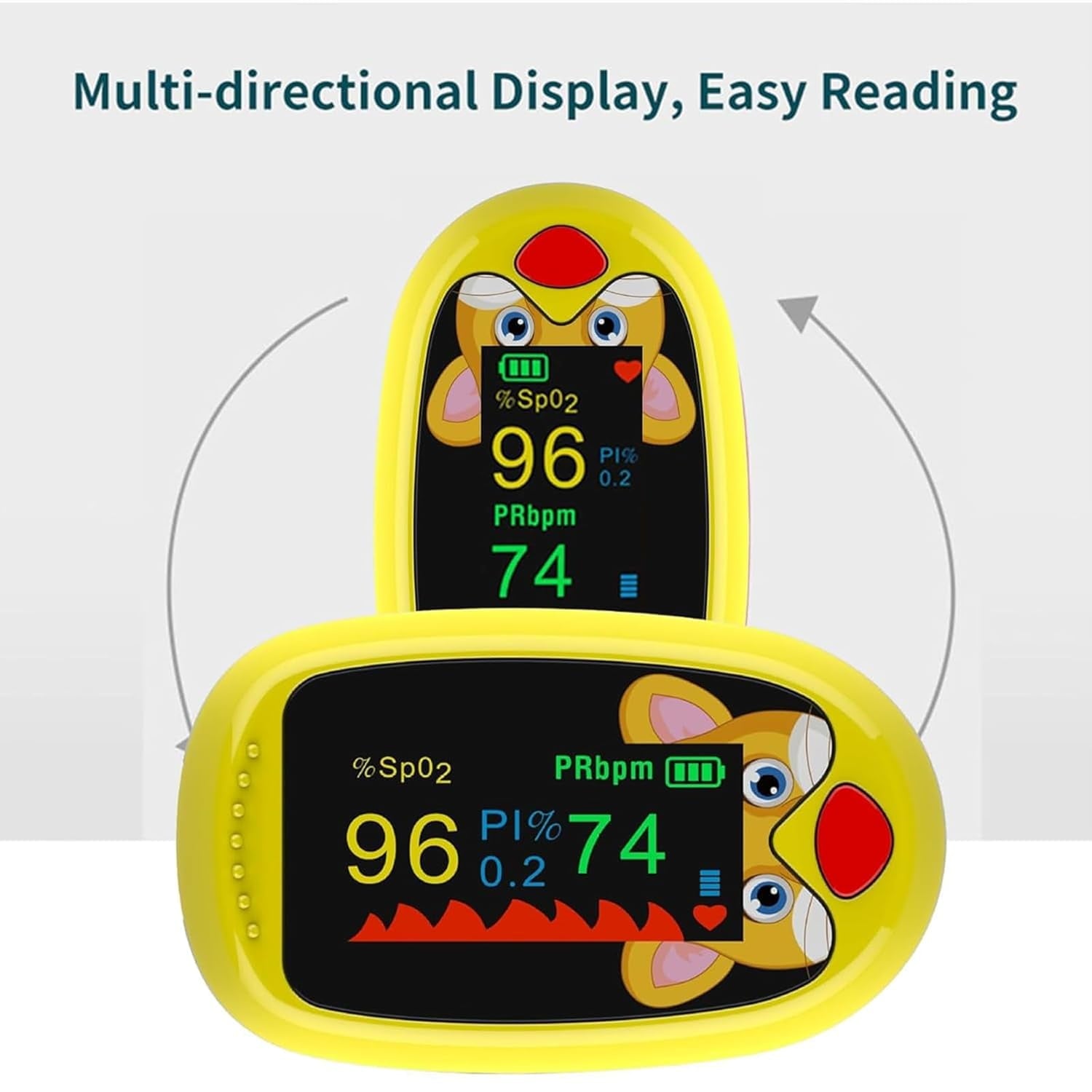Pulse Oximeter,Rechargeable Children Oxygen and Heart Monitor Fingertip Blood Oxygen Meter,Large Display
