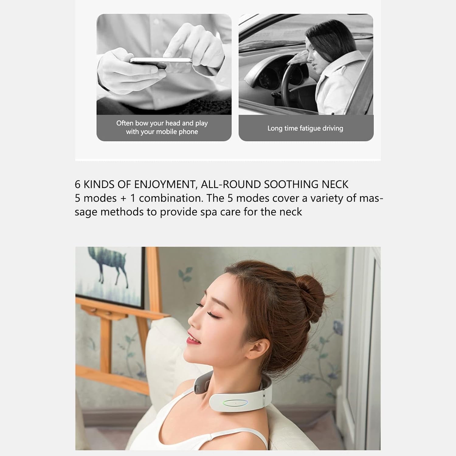 Cervical Spine Massager, USB Charging Neck and Shoulder Physiotherapy Instrument Massager, 6 Kinds of Massage Modes, for Home, Office, Business Traveling