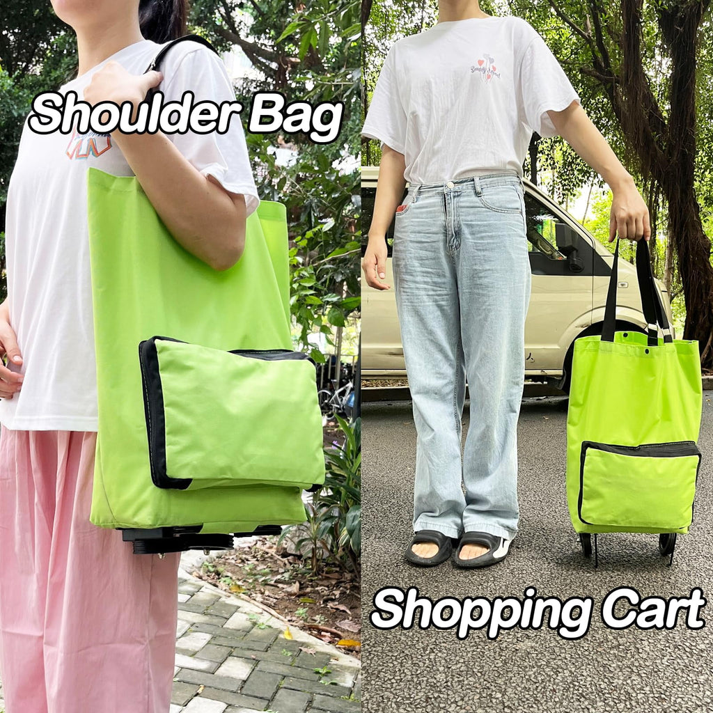 1Pc Collapsible Tugboat Shopping Cart Portable Oxford Cloth Grocery Tote with Pulling Wheel Capacity for Travel Shopping Hiking and Picnics