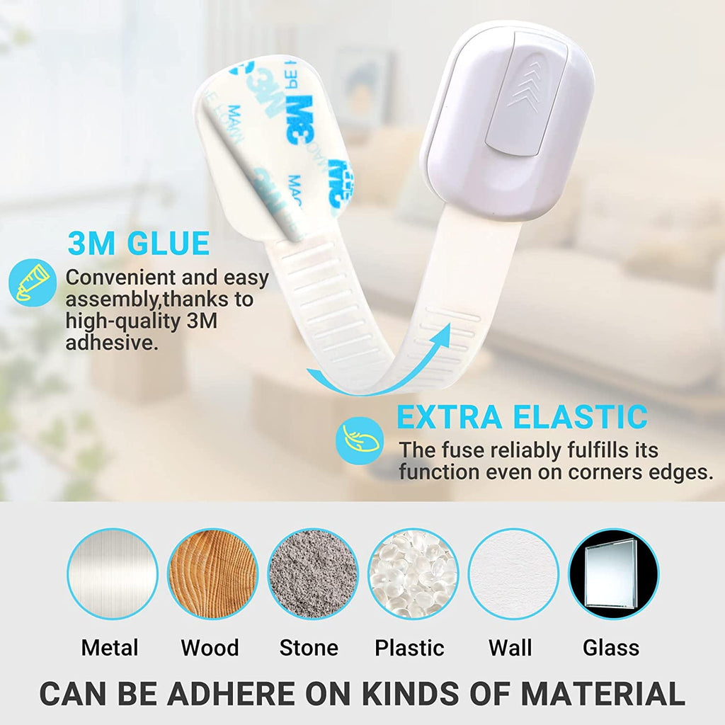 Baby Proofing Cabinet Locks Child Safety Buckle Kit White 10 Pack Strap Secure Baby Lock Kidproof