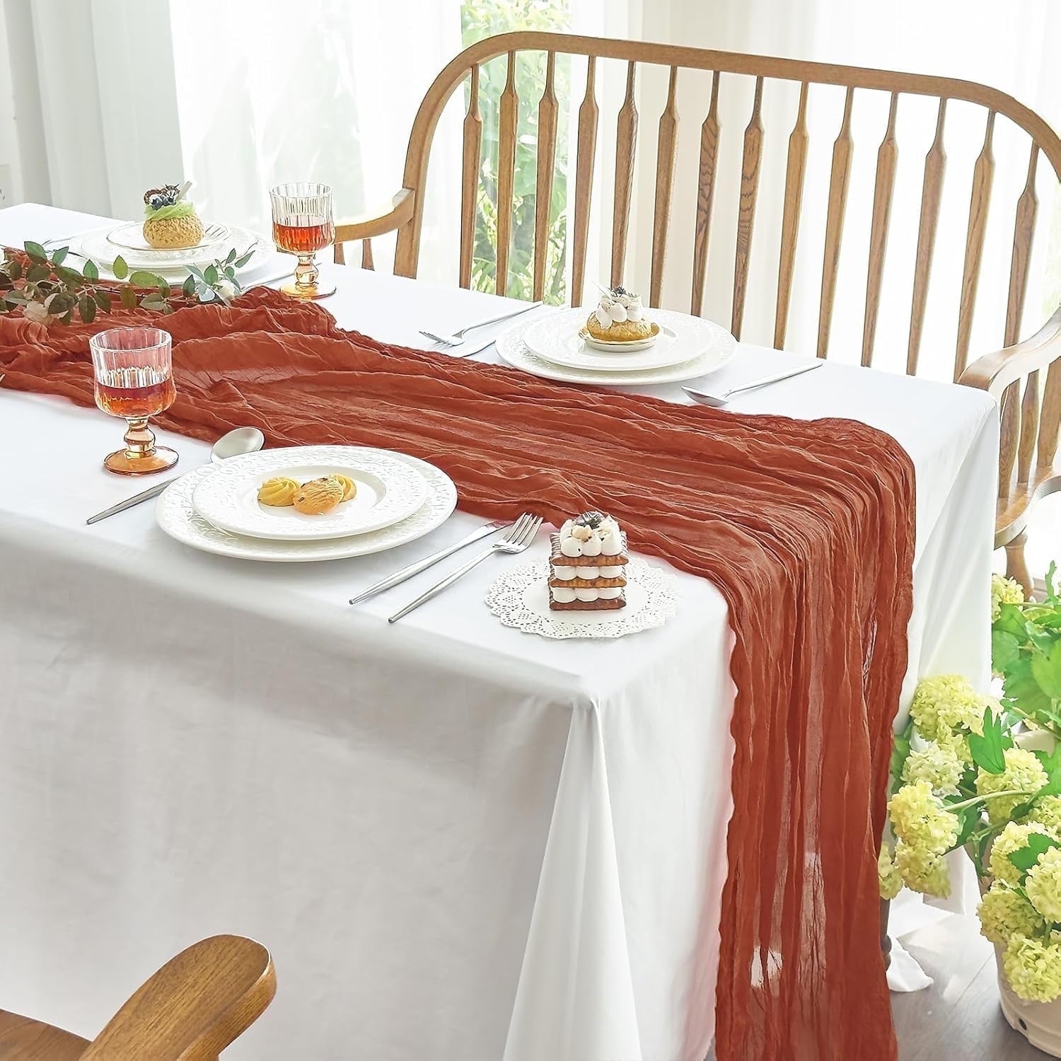 Parojati 1 Pcs Cheesecloth Table Runner - 10ft Nude Boho Gauze Cheese Cloth Table Runners for Baby Shower Decoration Wedding Party Summer Garden Farmhouse Terracotta