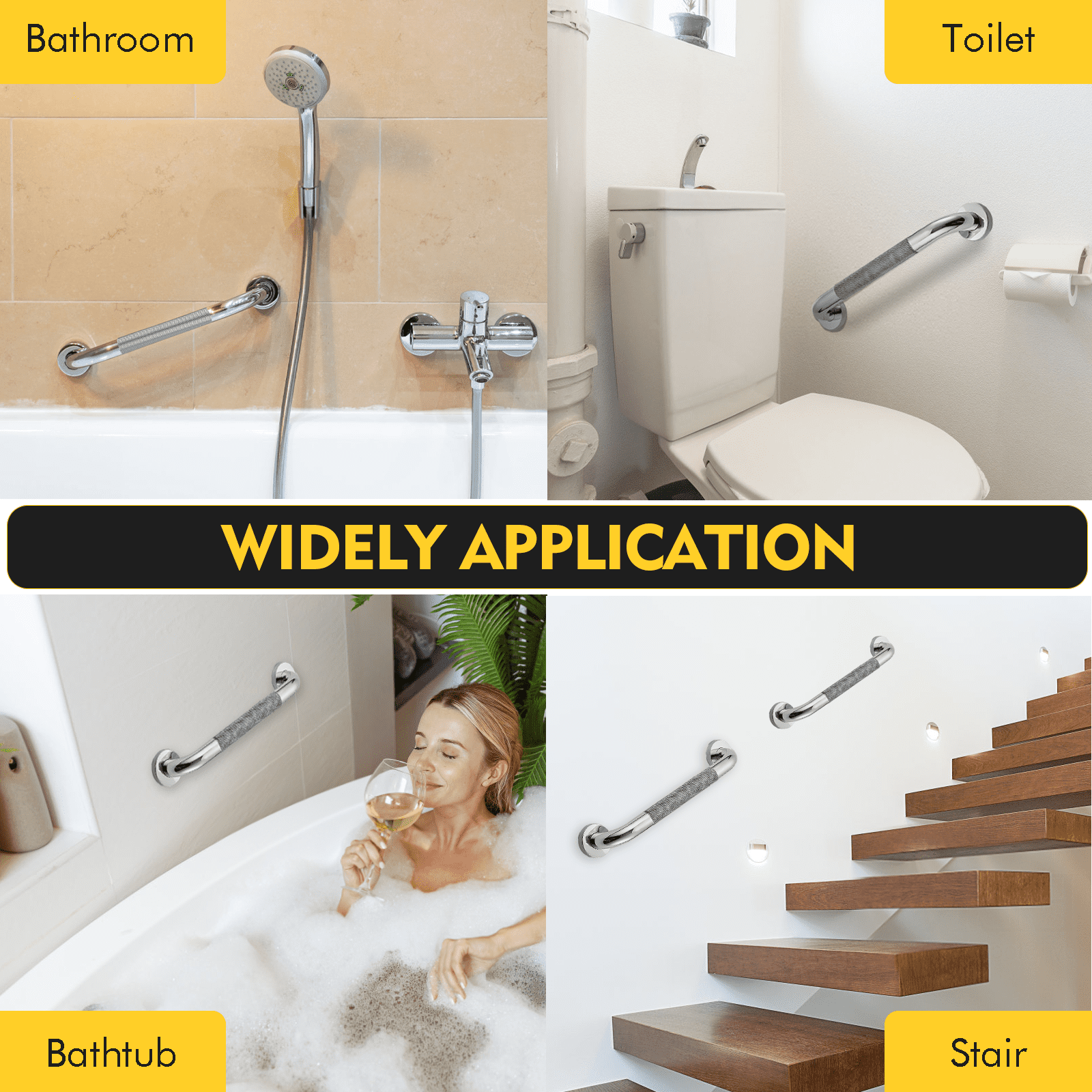 2 Pack 18 Inch Grab Bars for Bathtubs and Showers, Anti Slip Shower Grab Bars Stainless Steel Shower Handle Handicap Elderly Senior Assist Bathroom Saft Handle