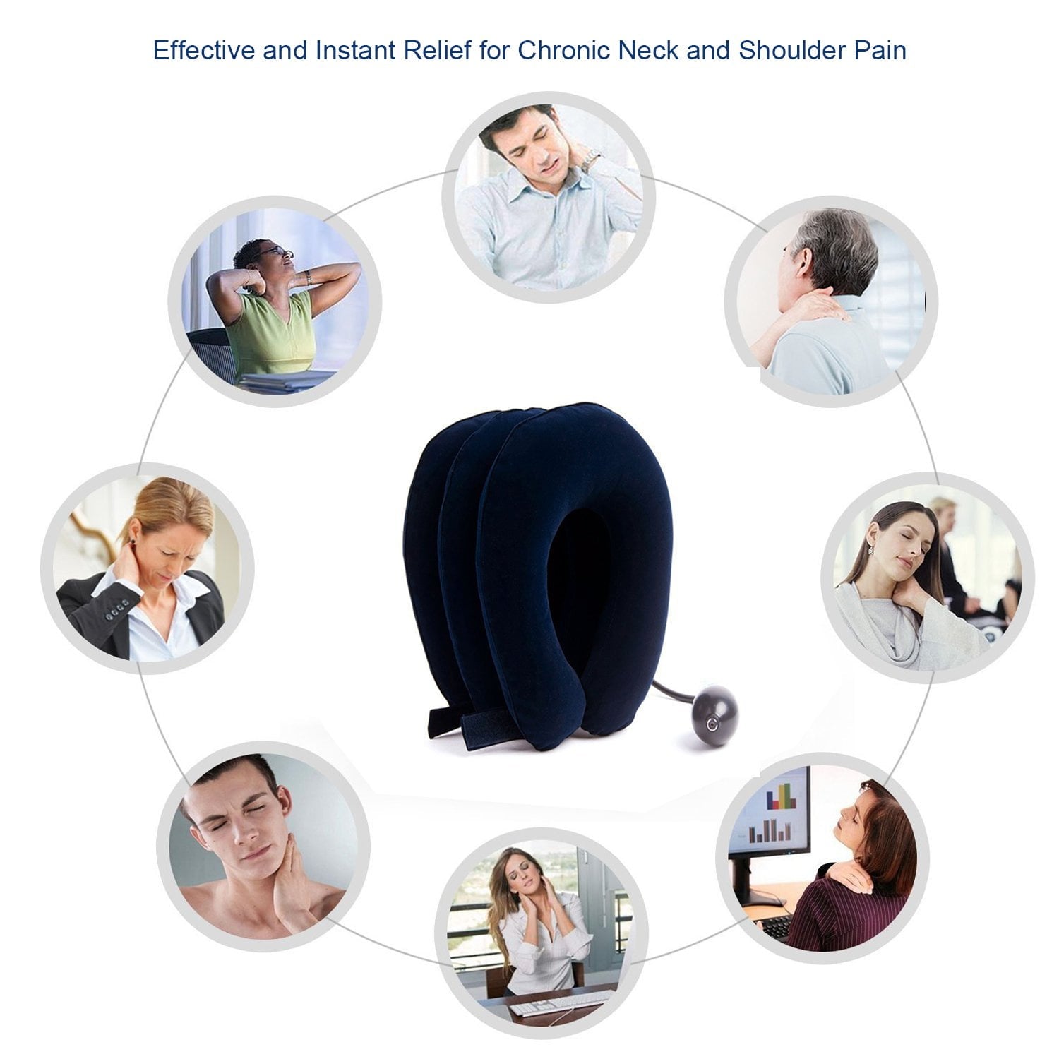 Cervical Neck Traction Device for Neck Pain Relief, Adjustable Inflatable Neck Stretcher Neck Brace, Neck Traction Pillow for Use Neck Decompression and Neck Tension Relief