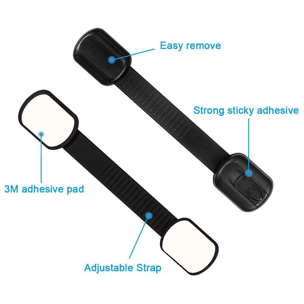Child Baby Safety Cabinet Locks - Adjustable Strap Baby Proof Latches with No Trapped Fingers for Cupboard Drawers Closet Toilet Seat Oven and Fridge 12 PCS Black