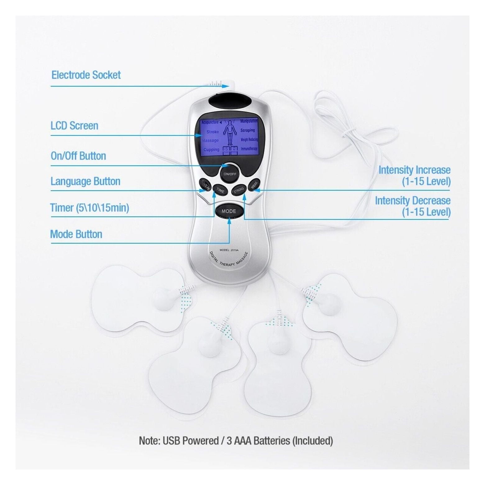 LCD Unit Machine Electric Pulse Massager Muscle Stimulator Pain Relief Therapy
