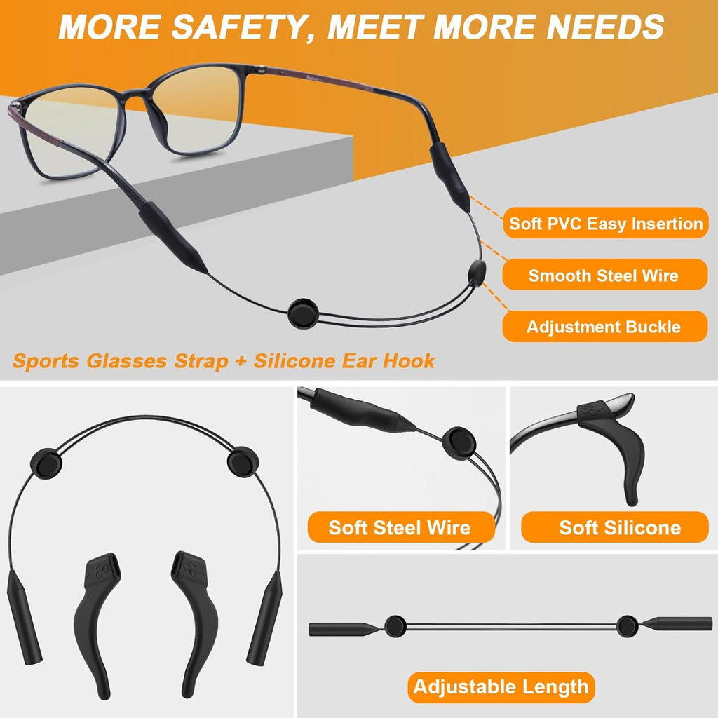 Adjustable Glasses Strap,4 Pack 16Inch Eye Glasses String Strap with Retainer Ear Cushion, Universal Fit Rope Eyewear Retainer, No Tail Anti Slip Sunglasses Strap Eyeglass Straps for Men Women