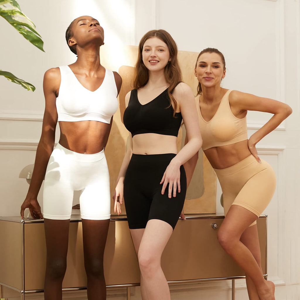 3 Pack Women Seamless Slip Shorts,Stretch High Waist anti chafe Yoga Bike Short Boyshort,Buttlift Panties spandex underwear shorts for Under Dress