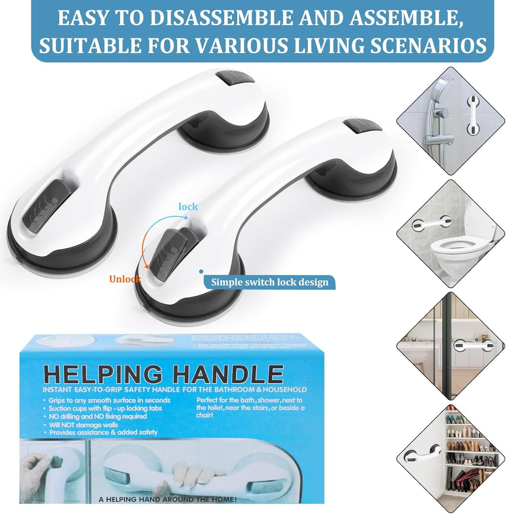 Shower Handle Grab Bars Bathtubs - 2Packs 12inch for Bathroom with Strong Hold Suction Cup, Balance Bar Safety Hand Rail for Injury, Senior, Elderly Black
