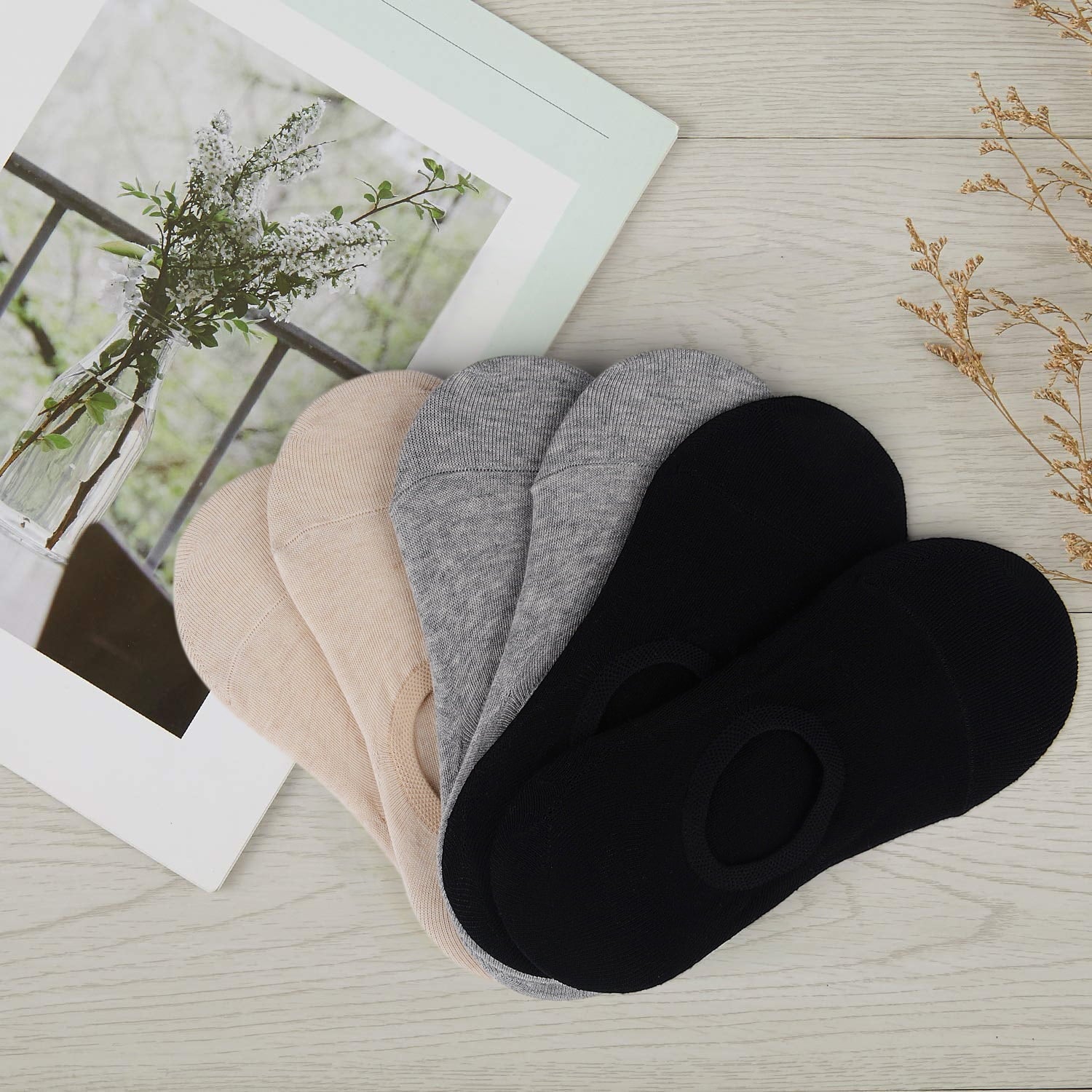 6 Pairs No Show Socks For Women, Women's Cotton Invisible Socks Non Slip Socks(US Womens Shoe 5-8)