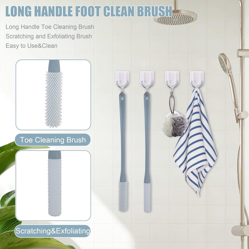 Toe Cleaning Brush, Long Handle Toe Seam Massage Brush Soft Shower Foot Scrubber Brush Lotion Applicator for Feet Cleaners Toe Gap Cleaning Foot File for Seniors Elderly Men Women