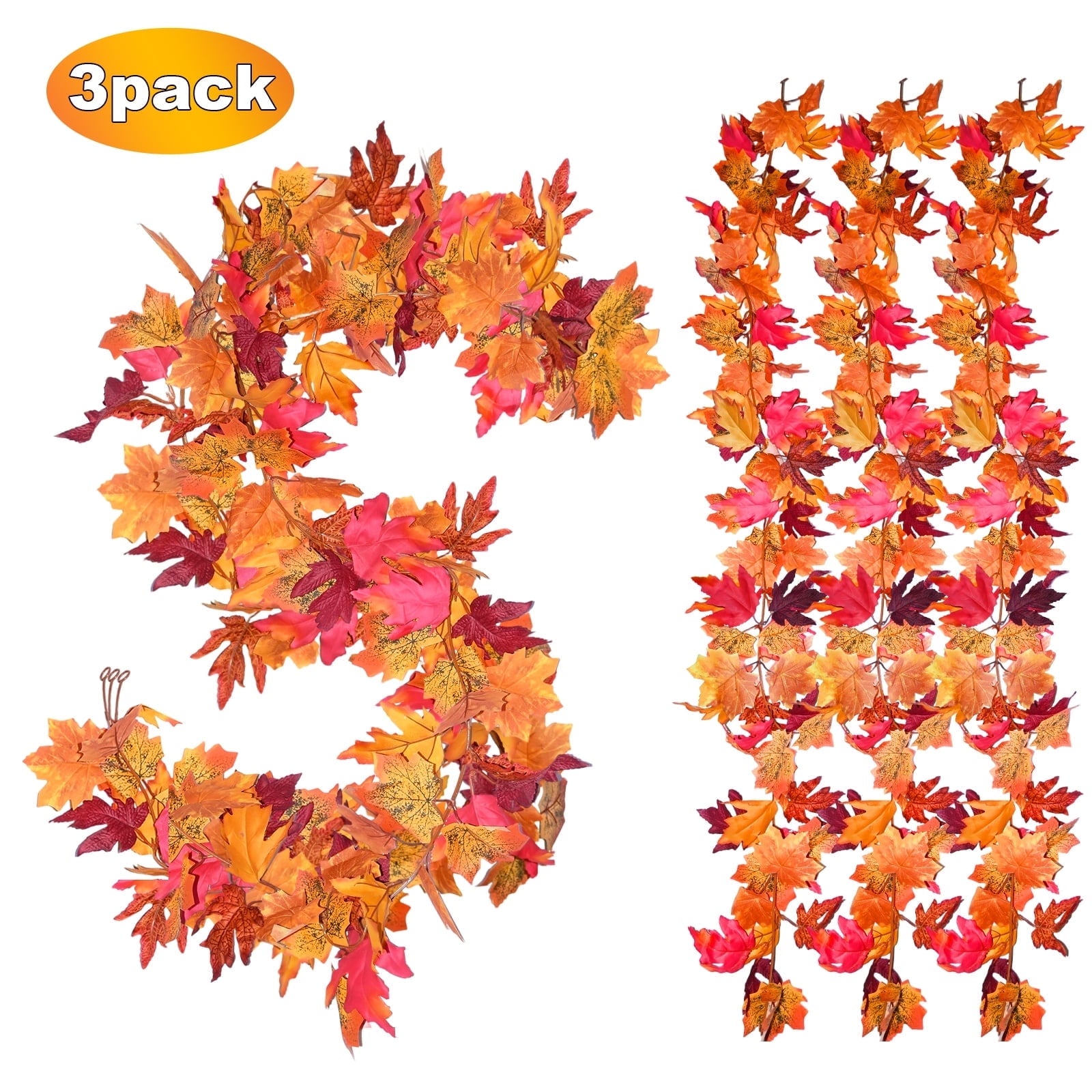 simeccom 3PCS Fall Maple Leaves Garland, Party 5.6Ft Artificial Maple Leaf Autumn Garland Hanging Vines Table Front Door  Thanksgiving Decorations