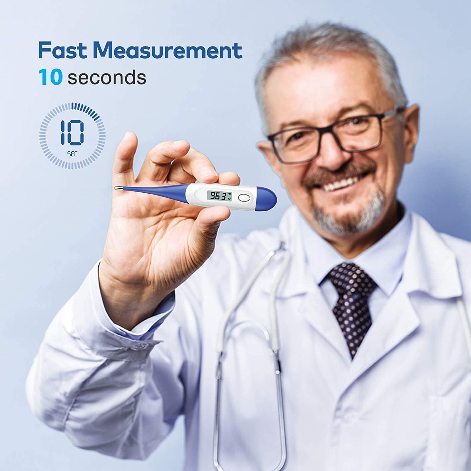 TIFOR Thermometer for Adults with 10 Seconds, Digital Oral Thermometer for Fever 5.9 x 0.6 x 0.4 inches (Dark Blue)