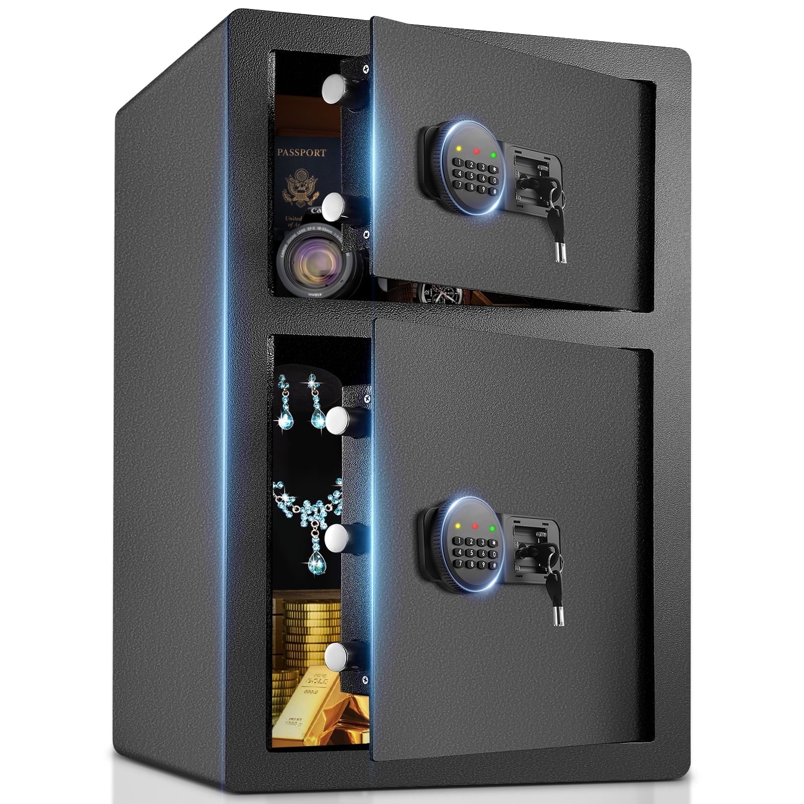 SRWTRCHRY 5.0 Cu ft Large Safe Box, Dual Door Home Safe with Digital Keypad and Deposit Slot & Alarm System, Money Safe With Mute Function and LED Light, Safe for Money Valuables