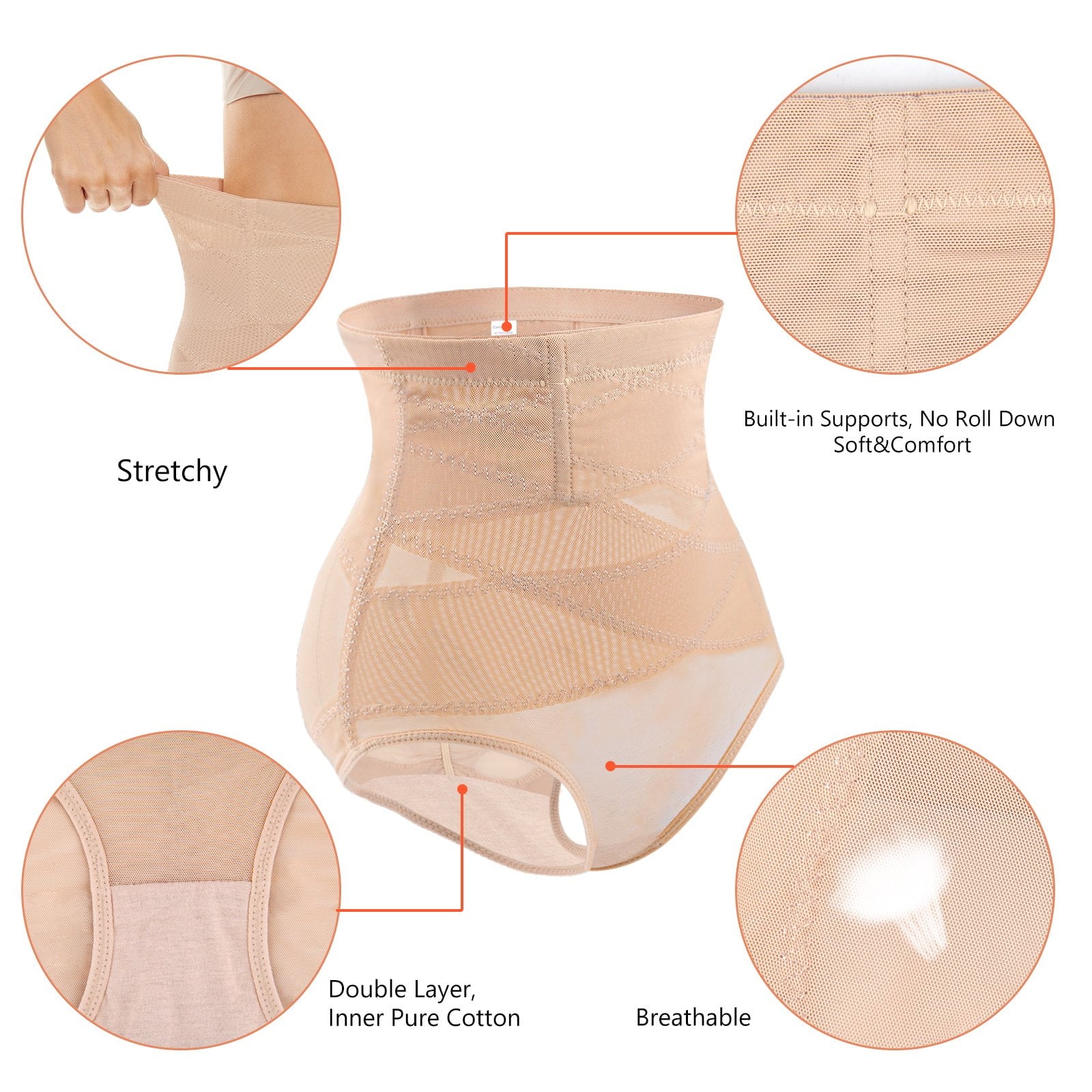 Double Tummy Control Panty Waist Trainer Body Shaper,High Waisted Shapewear for Women,2 PC Nude,S