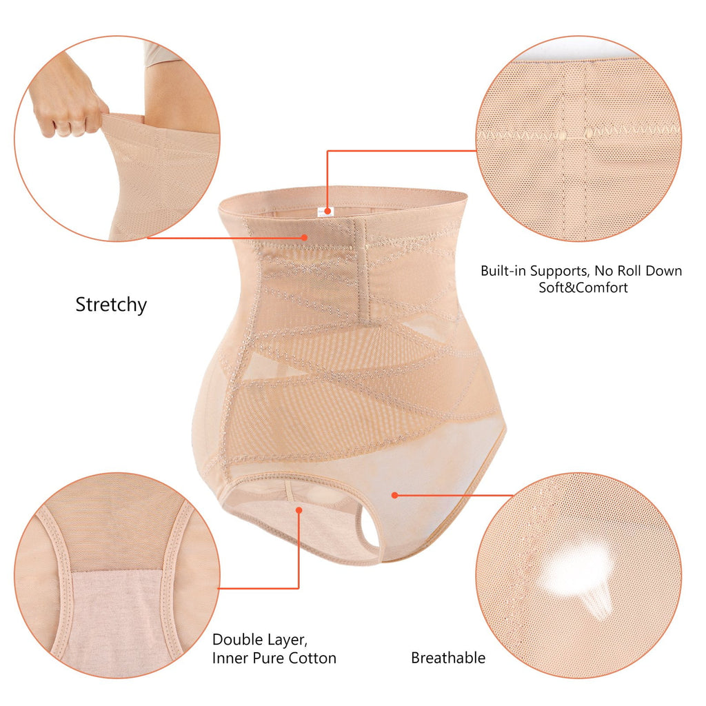 Double Tummy Control Panty Waist Trainer Body Shaper,High Waisted Shapewear for Women,1 PC Nude,L