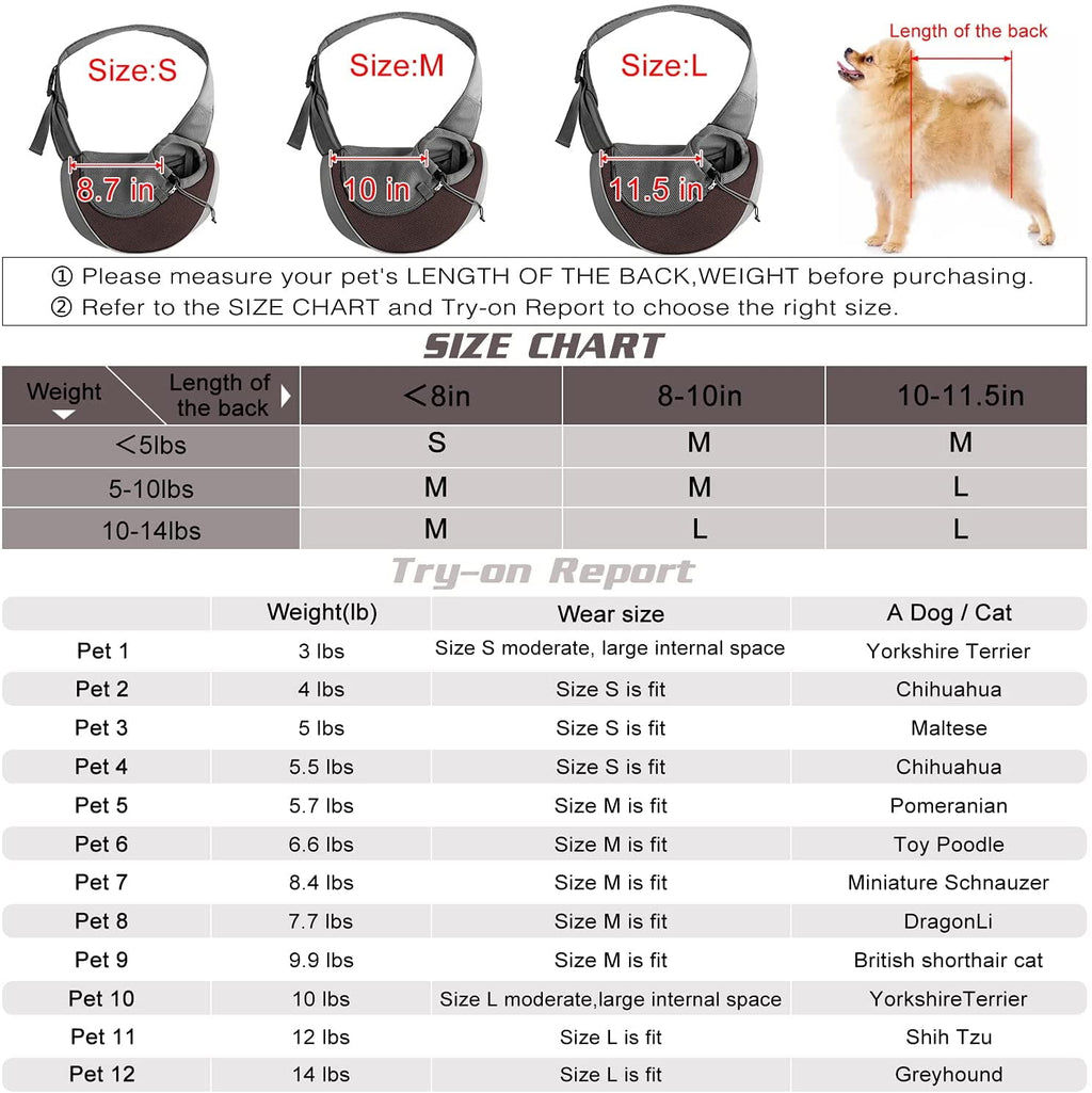 TIFOR Pet Dog Sling Carrier Large Pocket Adjust Strap Design Breathable Mesh Travel Safe Sling Bag Carrier for Dogs Cats